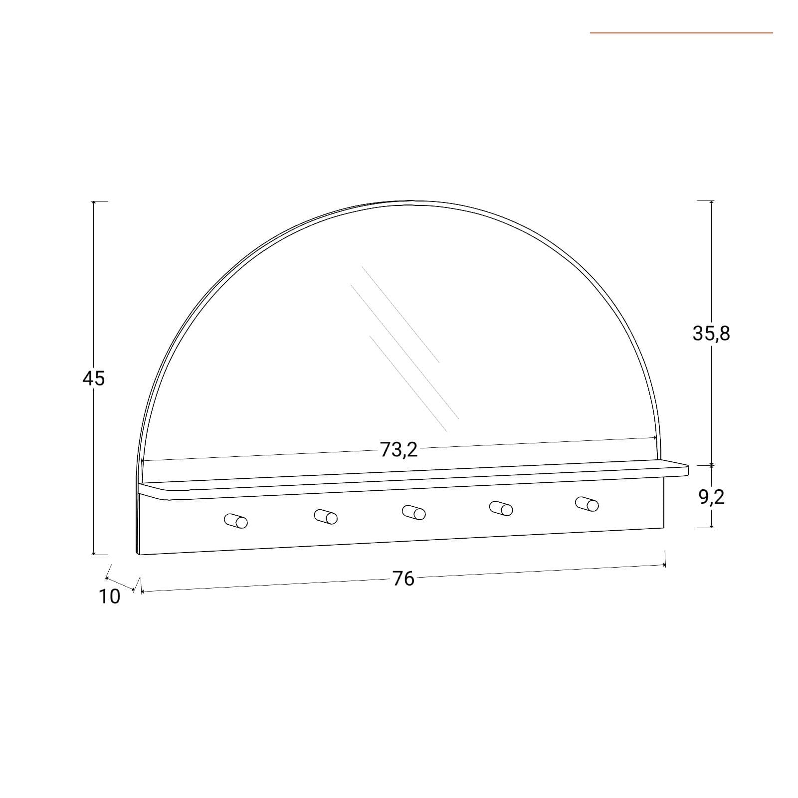 Specchio da parete 76x45h cm nero con mensola e ganci - Blatis