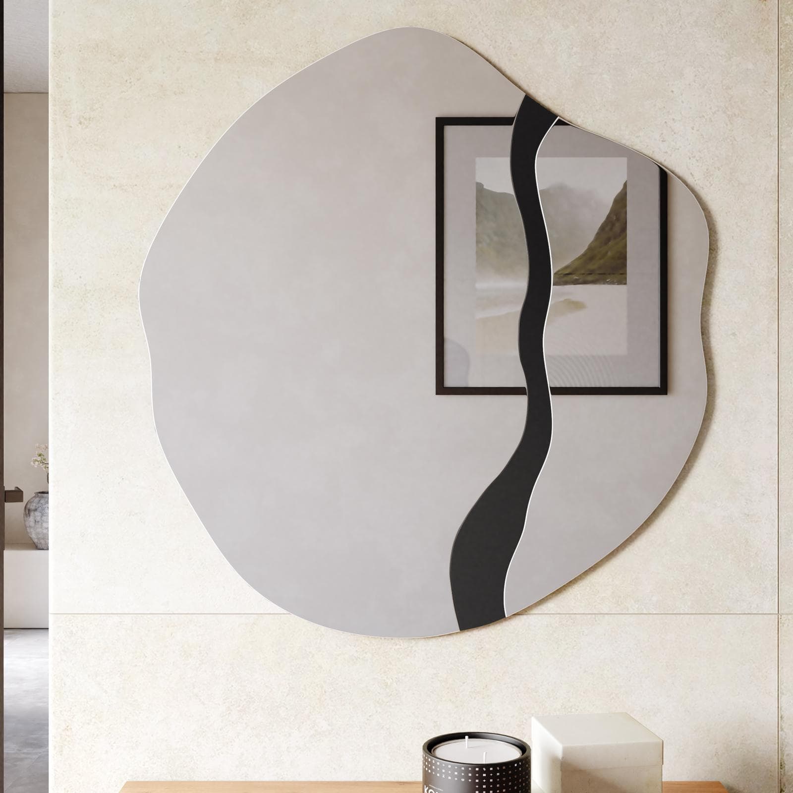 Specchio da parete 77x75h cm con dettaglio nero - Muelgo