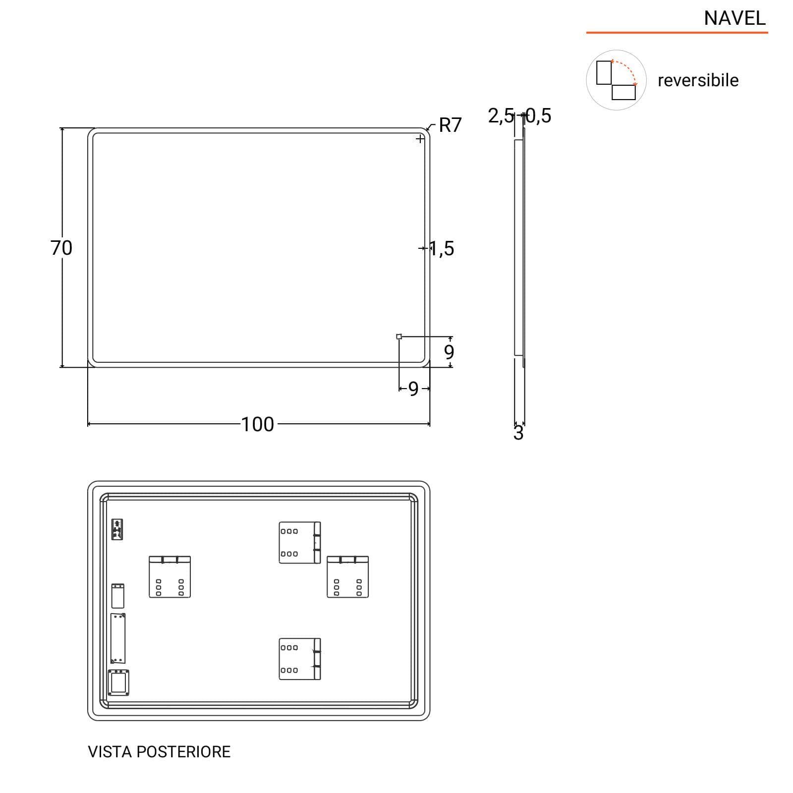 Specchio led 100x70 cm luce fredda con accensione touch - Navel