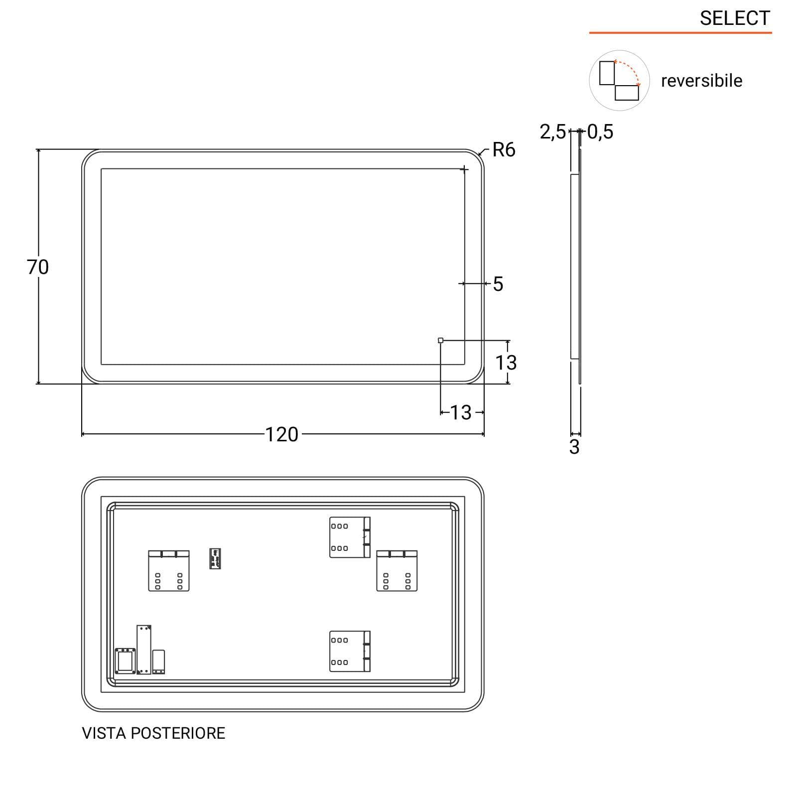 Specchio led 120x70 cm a luce fredda con accensione touch - Select