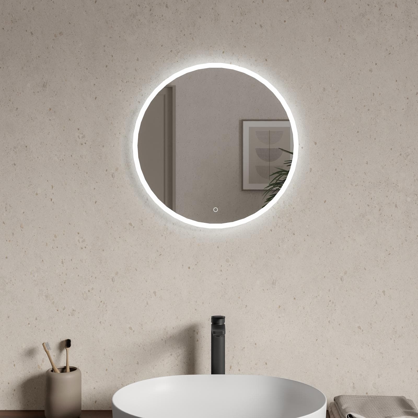 Specchio led 45 cm luce fredda con cornice e accensione touch - Pegaso