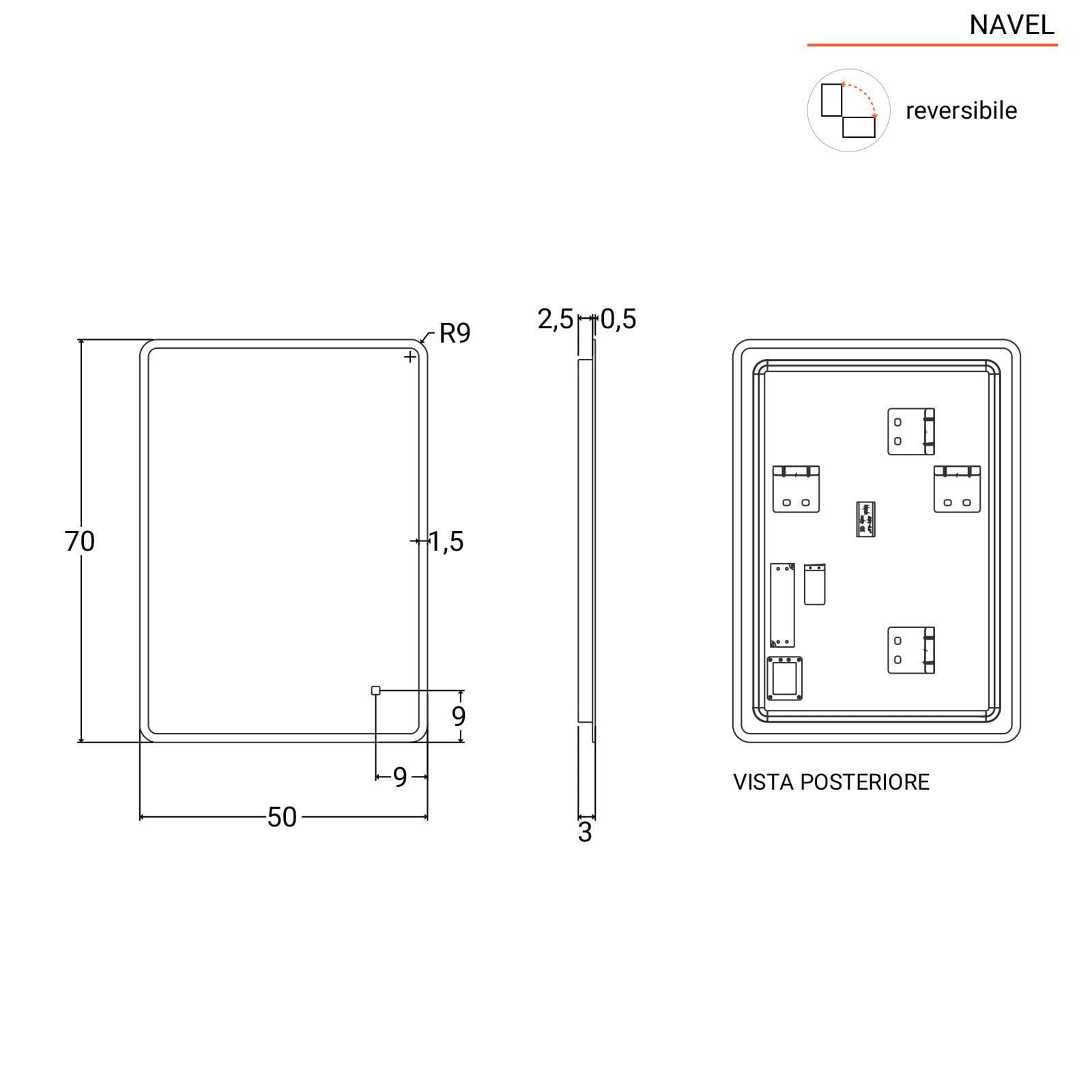Specchio led 50x70 cm luce fredda con accensione touch - Navel