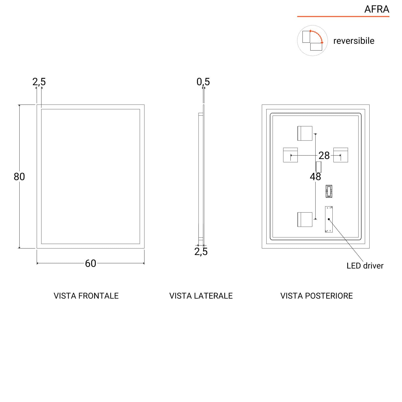 Specchio led 60 x 80 cm reversibile - Afra