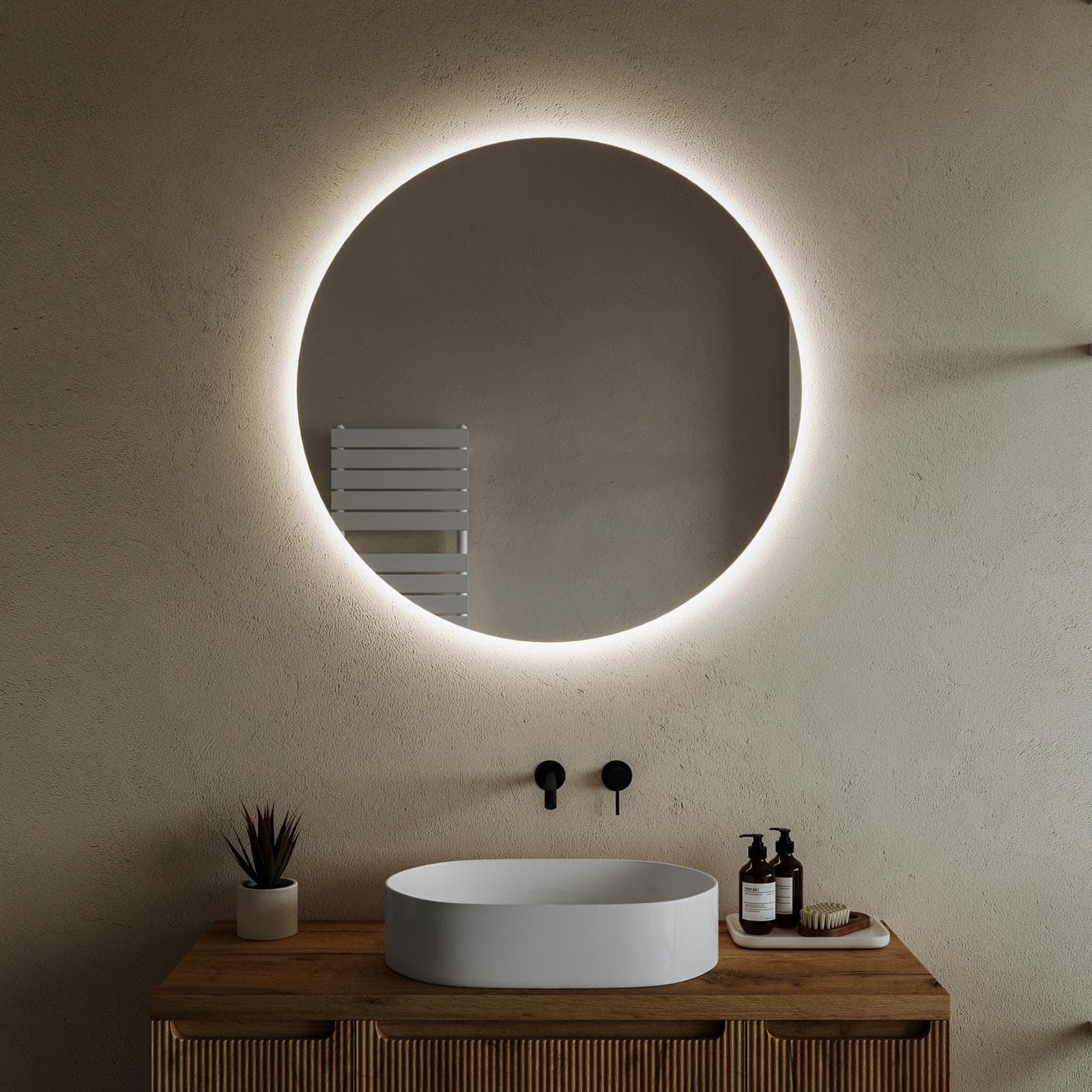 Specchio da bagno tondo Ø 90 cm luce fredda - Amede