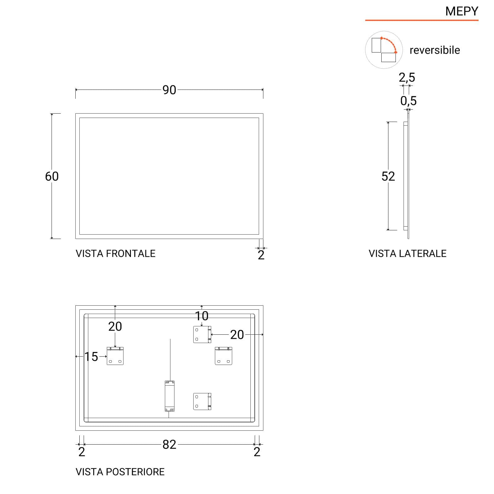 Specchio led 90x60 cm reversibile luce fredda con cornice satinata - Mepy