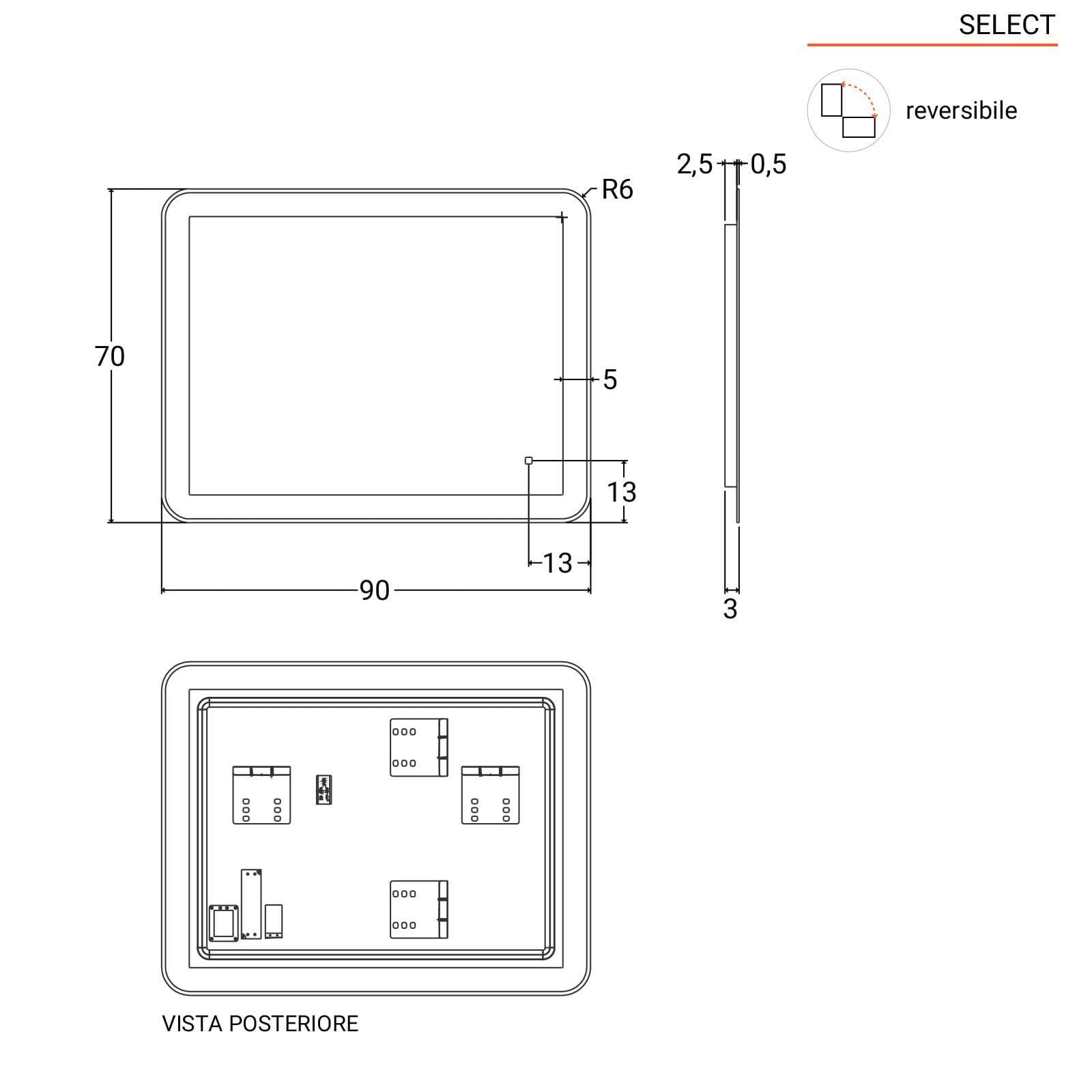Specchio led 90x70 cm a luce fredda con accensione touch - Select