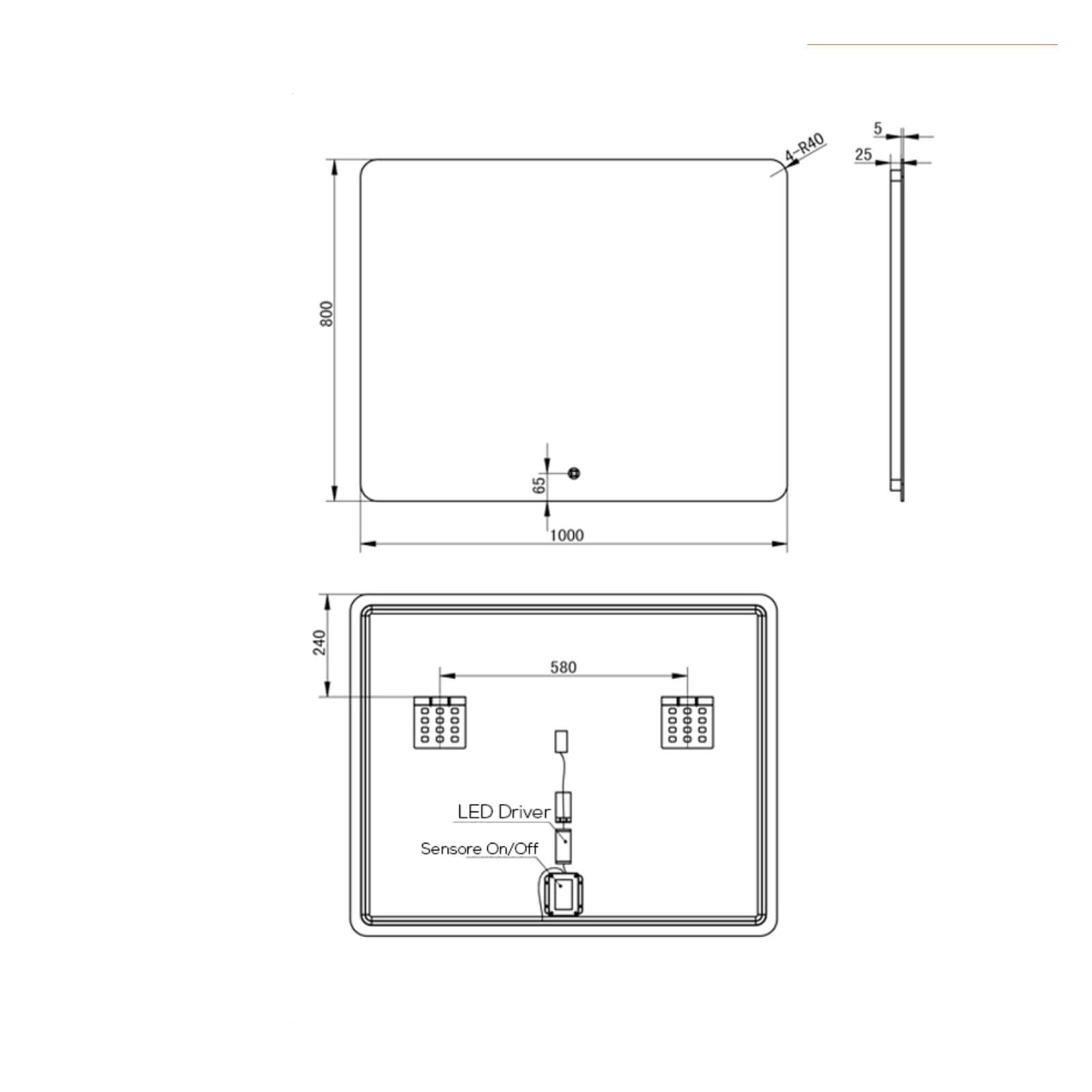 Specchio led 100x80 cm filolucido accensione touch - Replay
