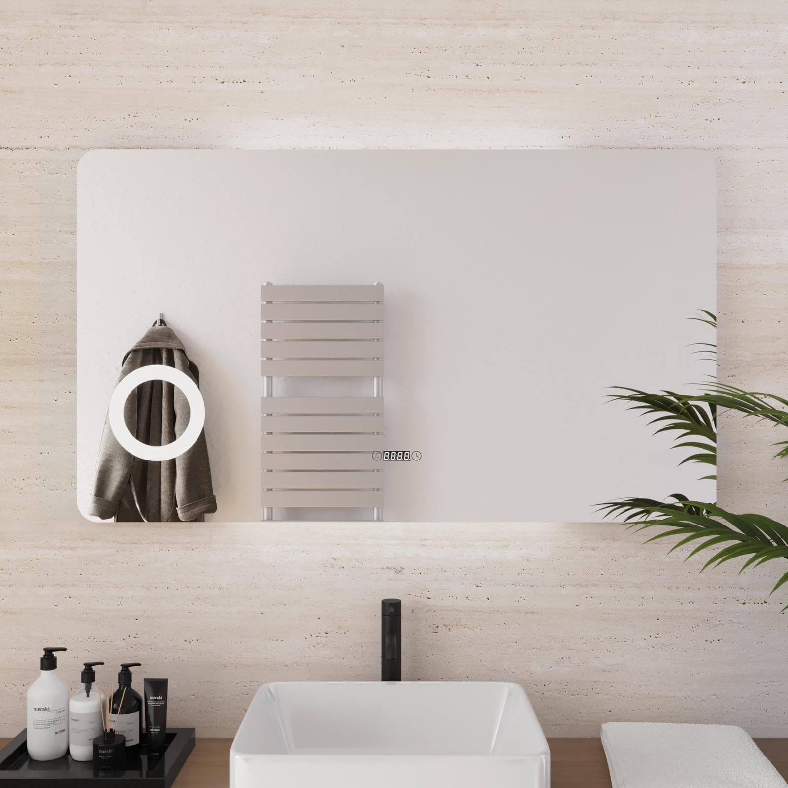 Specchio led 120x70 cm con ingranditore orologio e accensione touch - Roxy