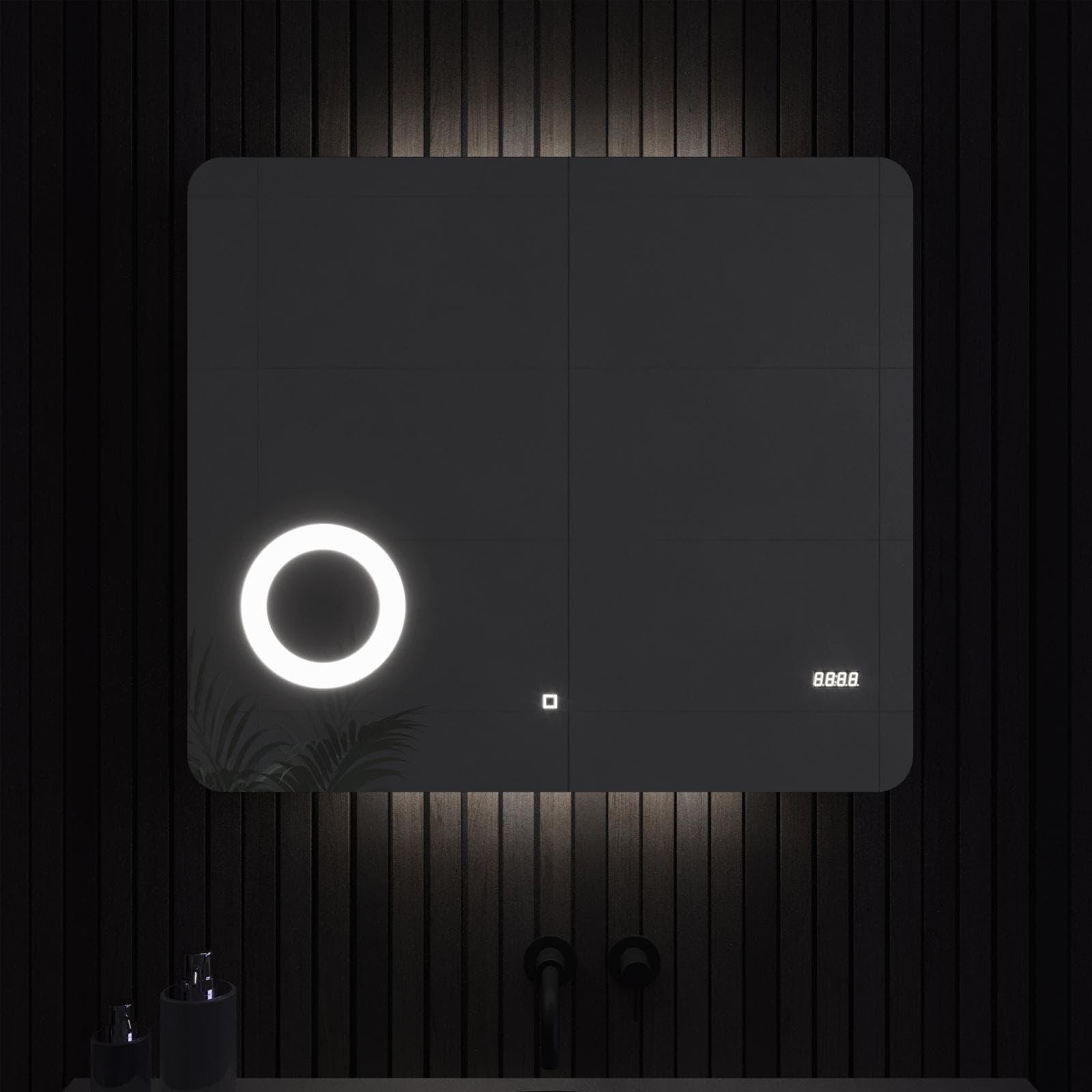 Specchio led 80x70 cm con ingranditore orologio e accensione touch - Roxy