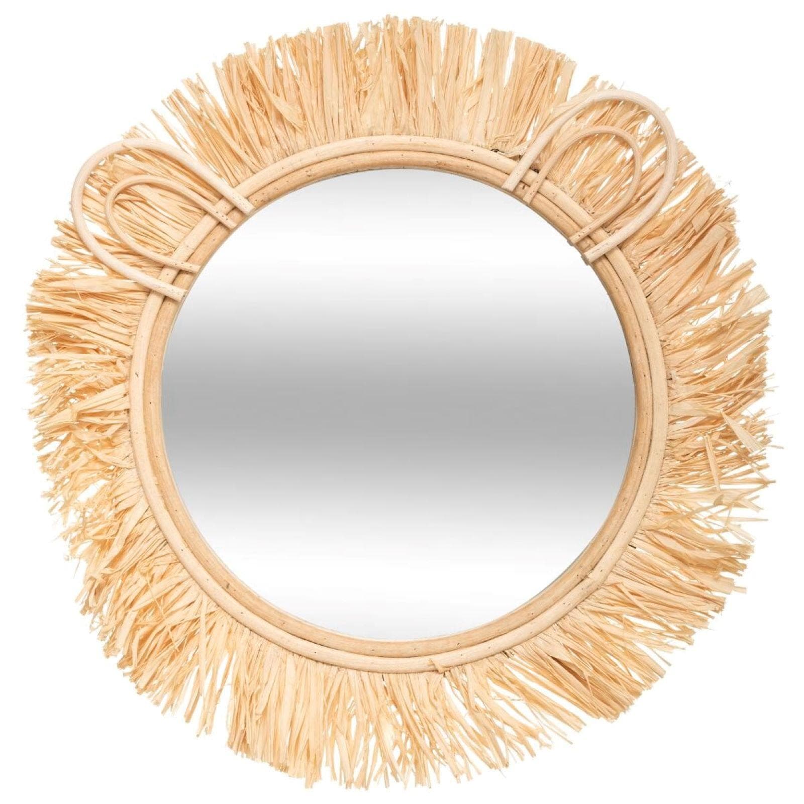 Specchio rotondo 38 cm in legno e rattan naturale con orecchie - Kids