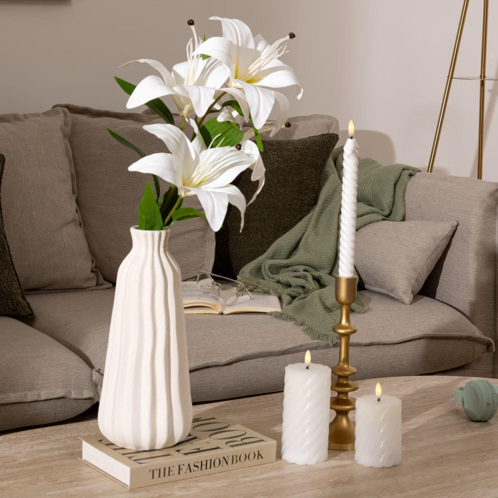Stelo di giglio artificiale 80h cm bianco e verde