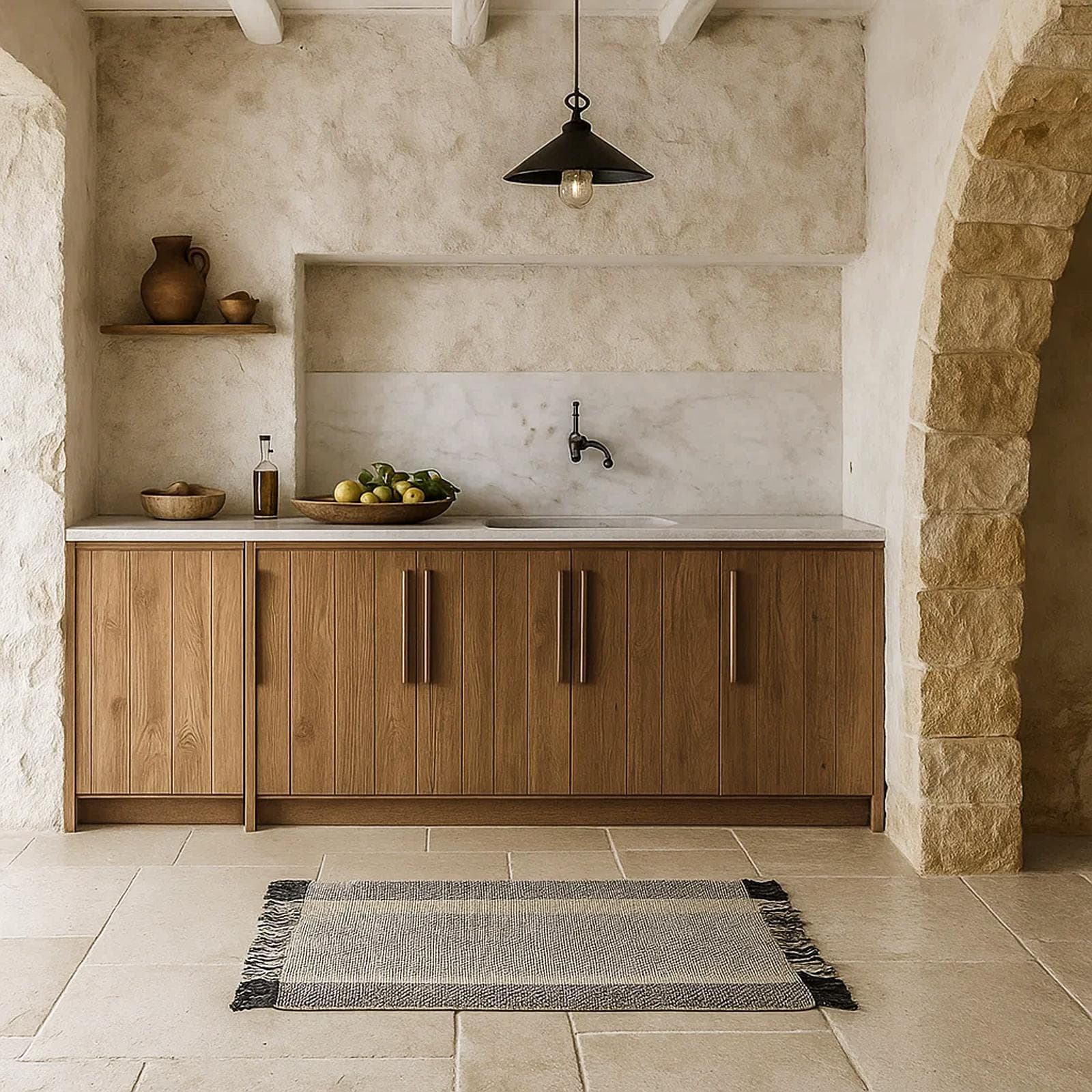Tappeto 60x90 cm in cotone melange naturale e nero con frange