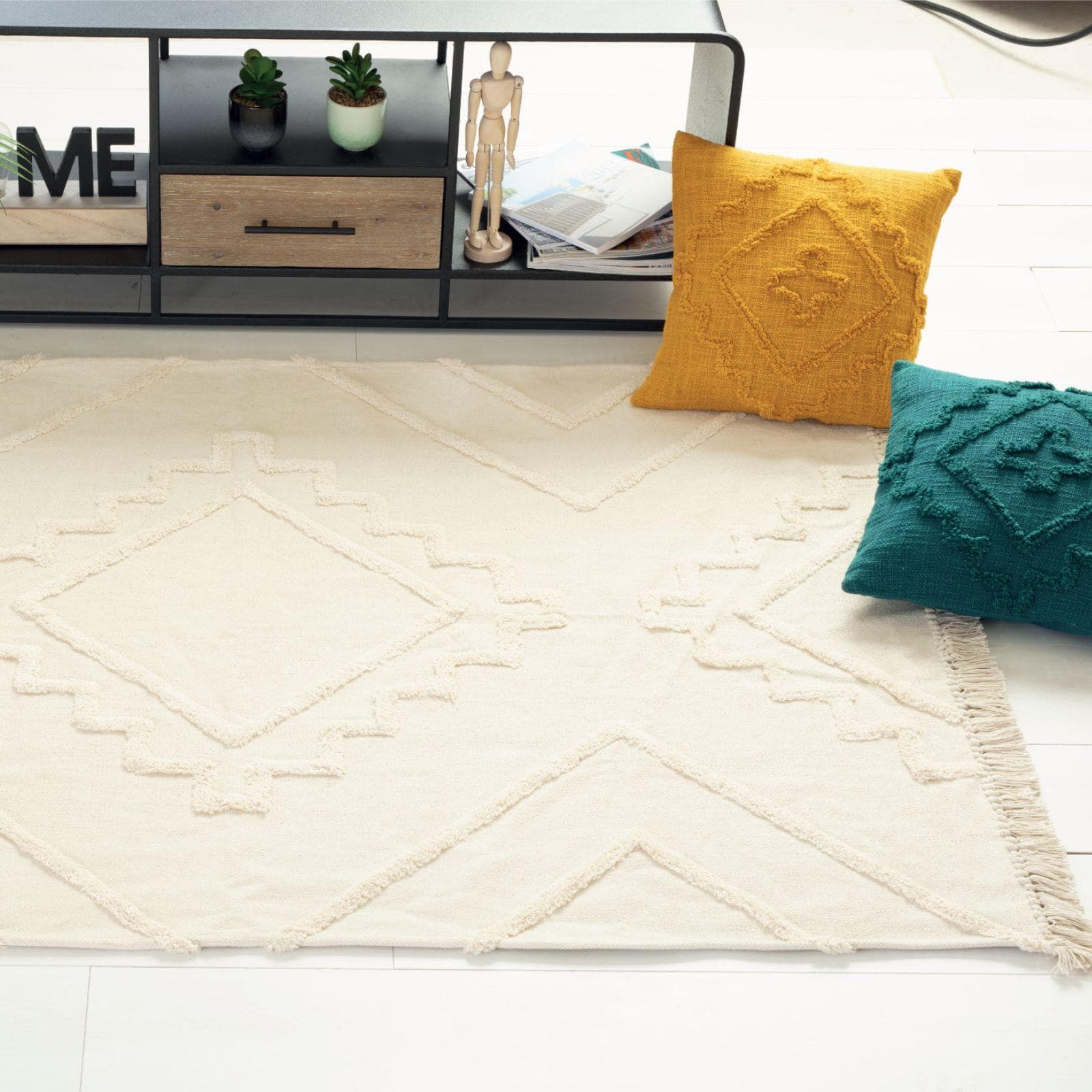 Tappeto da interno 120x170 cm in cotone taftato beige