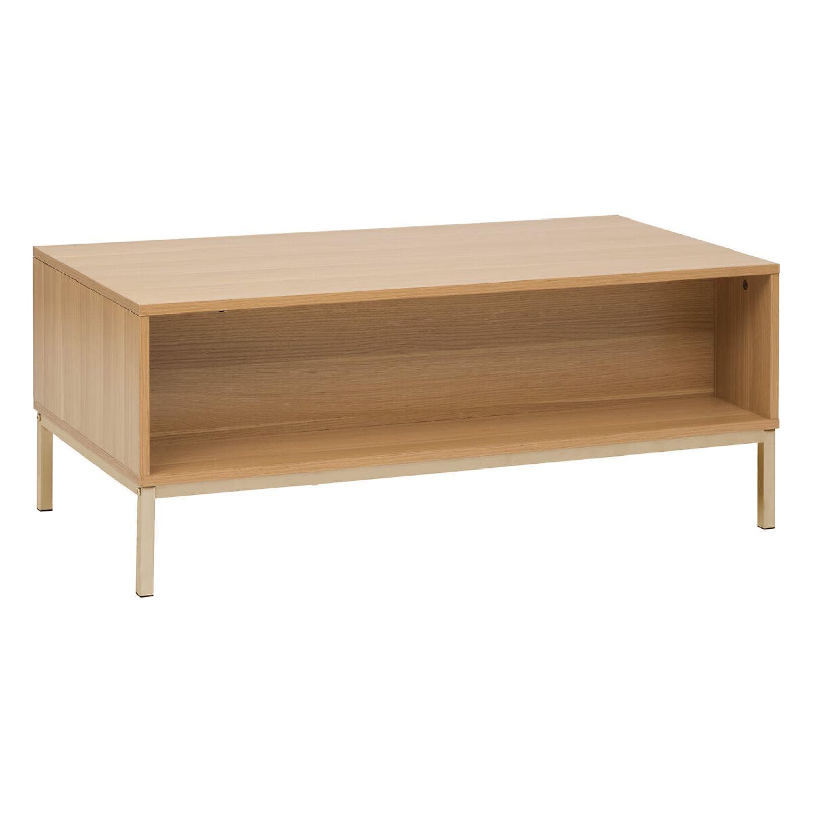 Tavolino 100x40h cm in legno naturale e cannettato con struttura in acciaio champagne - Kloser