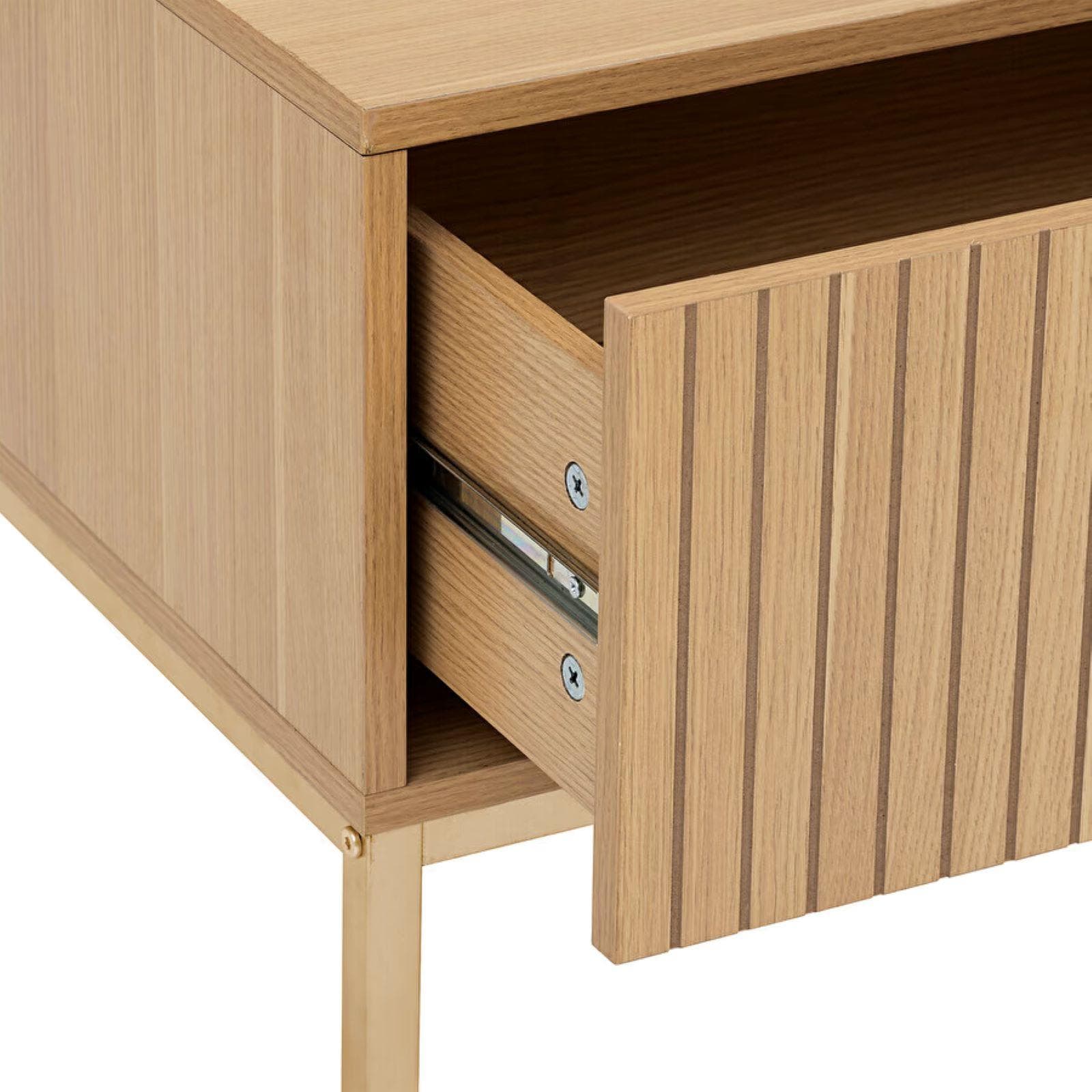 Tavolino 100x40h cm in legno naturale e cannettato con struttura in acciaio champagne - Kloser