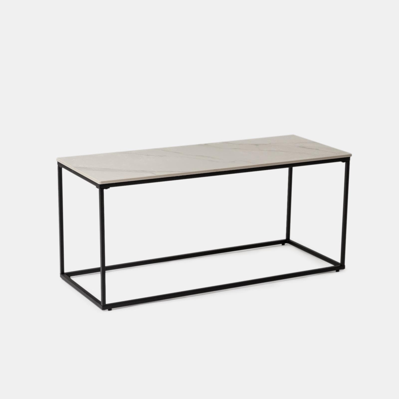 Tavolino 100x44h cm top in ceramica bianco con gambe in acciaio nero - Stefell