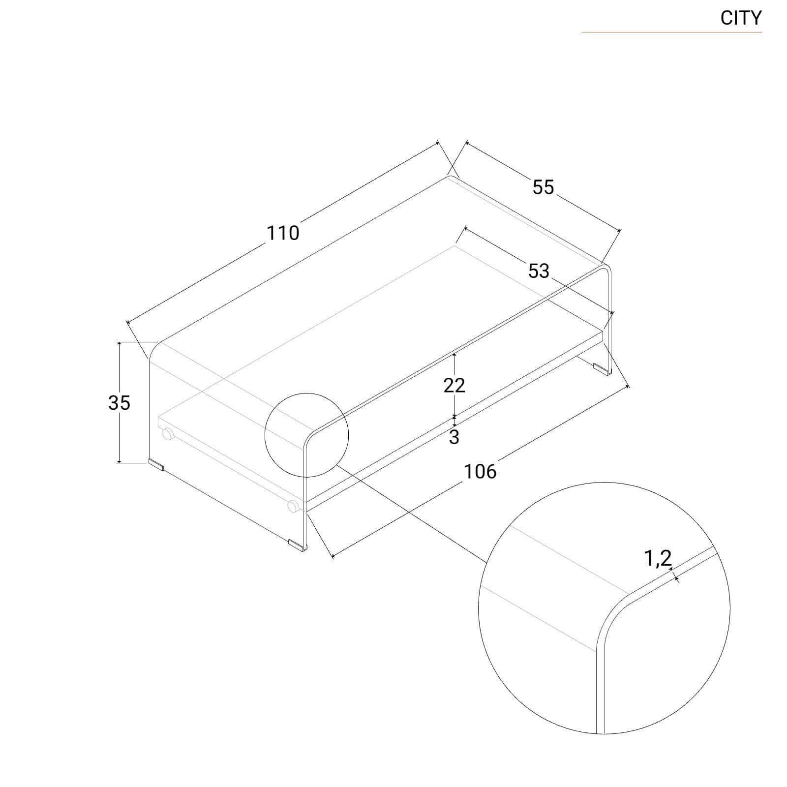 Tavolino 110x55 cm in vetro trasparente con ripiano in legno bianco - City