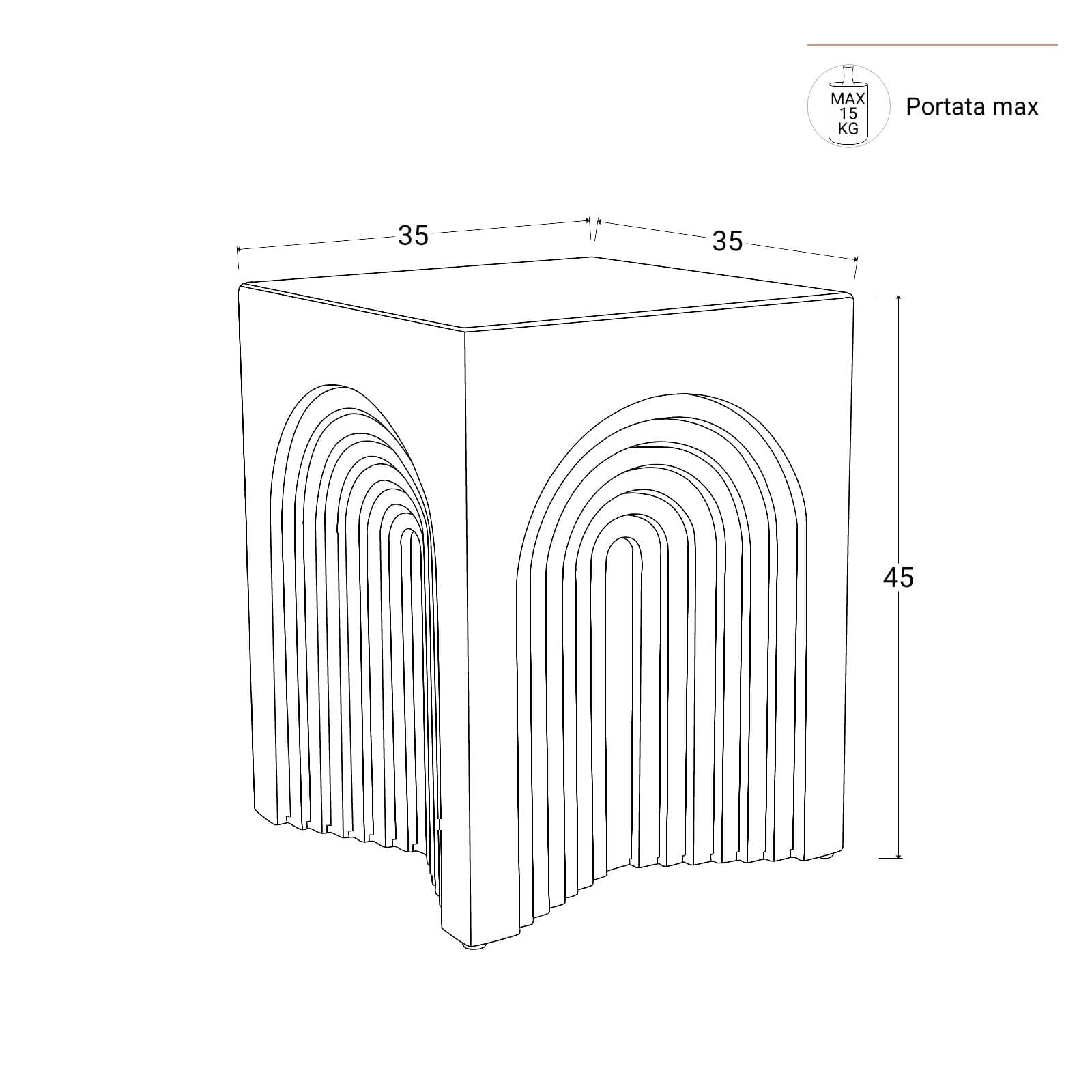 Tavolino 35x35 cm in legno bianco con struttura ad arco intagliato - Dedim