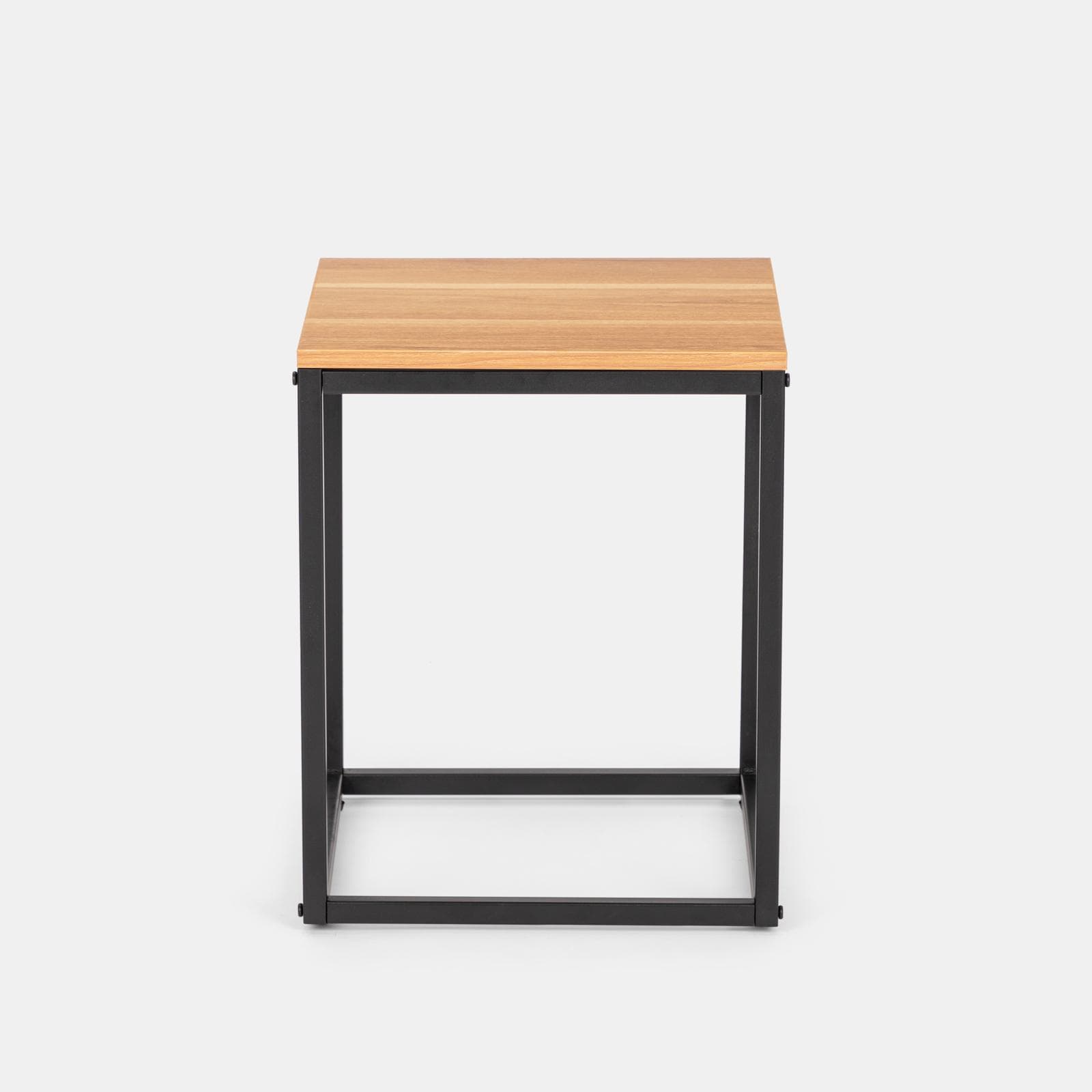 Tavolino 40x40 cm con piano effetto rovere e struttura in metallo nero - Caio