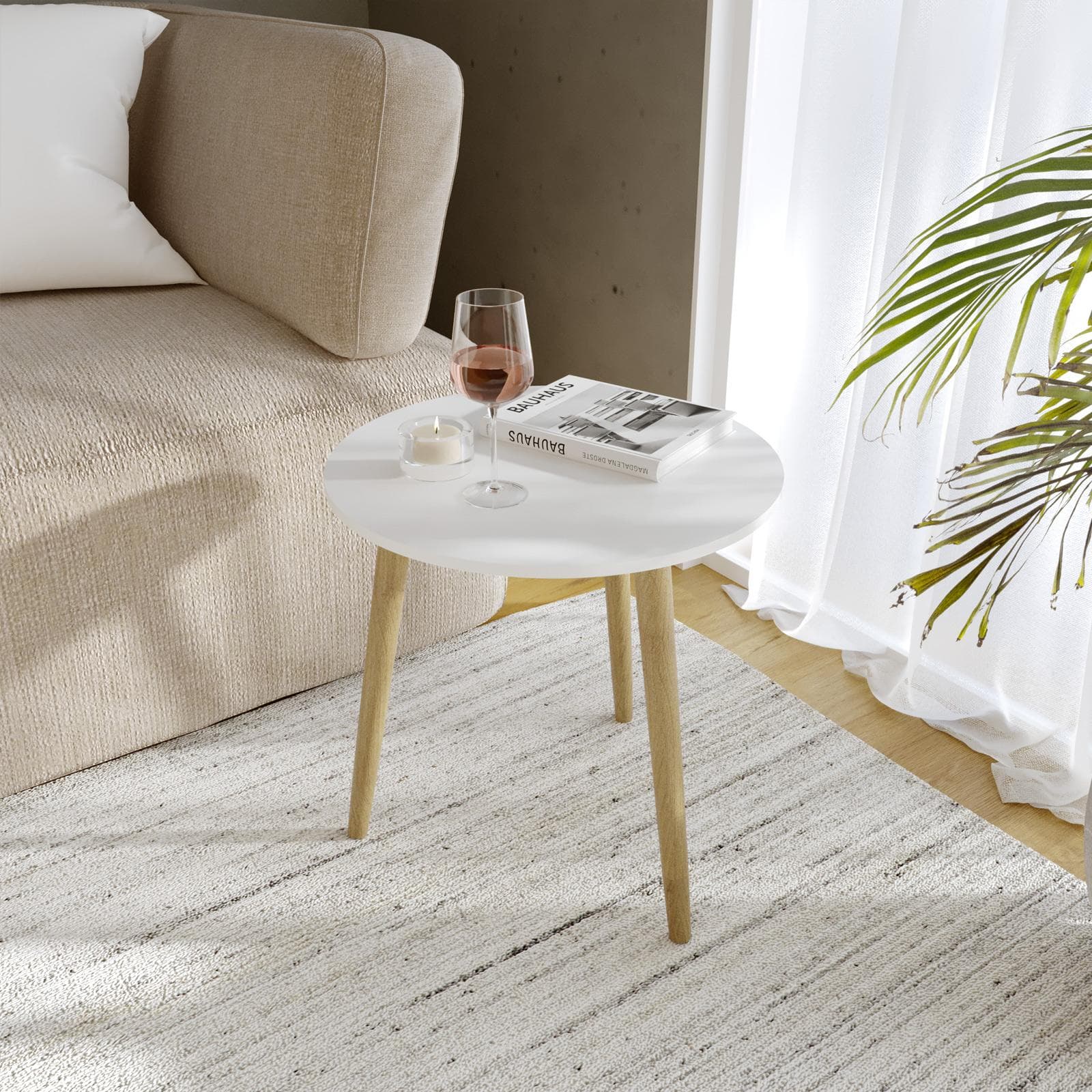 Tavolino 40x40h cm bianco con gambe in legno - Esema