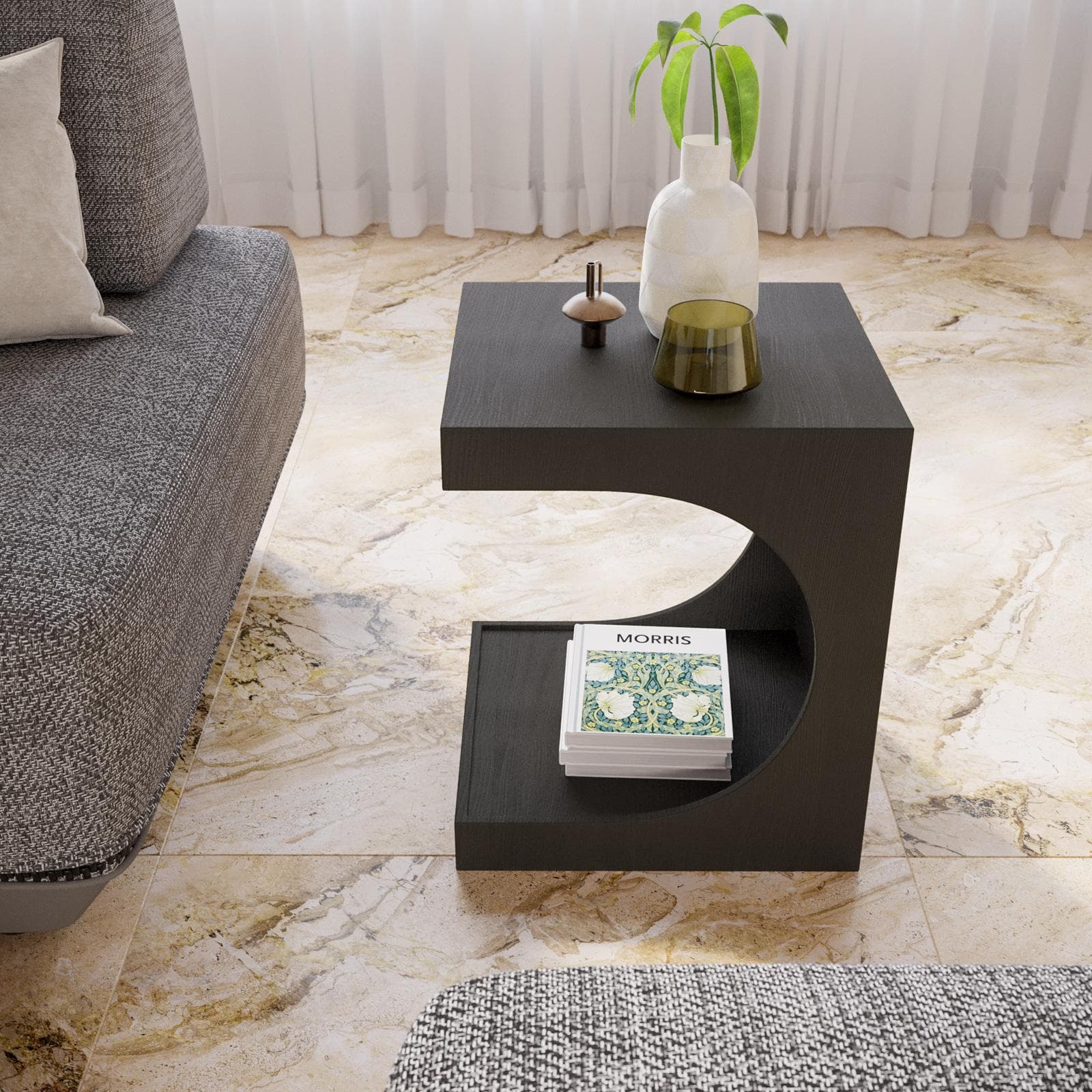 Tavolino 40x48h cm con vano antracite effetto legno - Halston