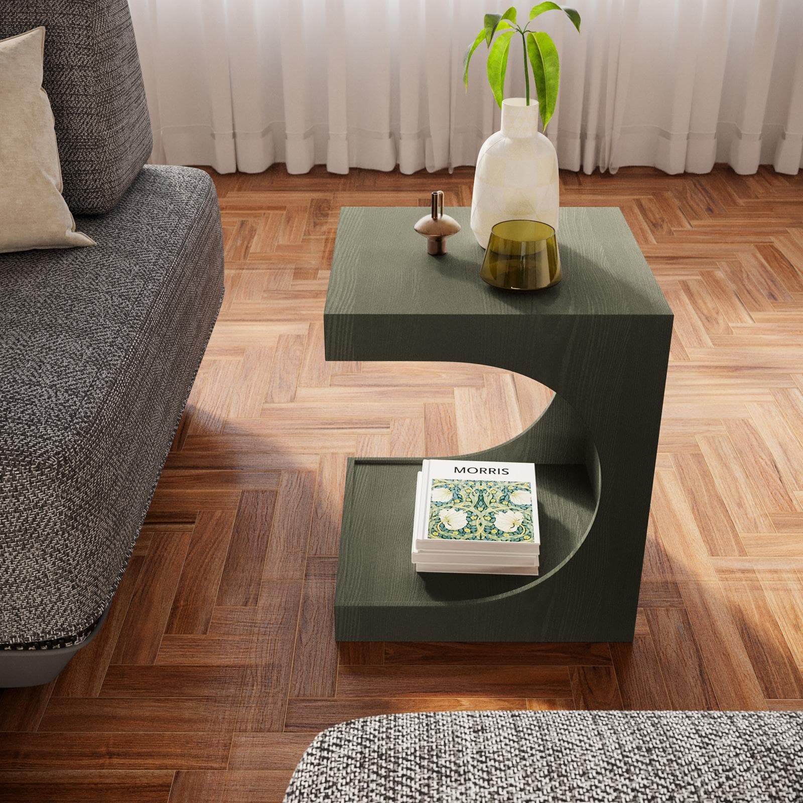 Tavolino 40x48h cm con vano verde scuro effetto legno - Halston