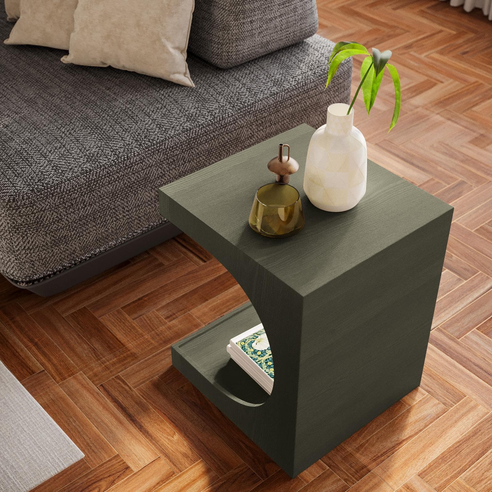 Tavolino 40x48h cm con vano verde scuro effetto legno - Halston