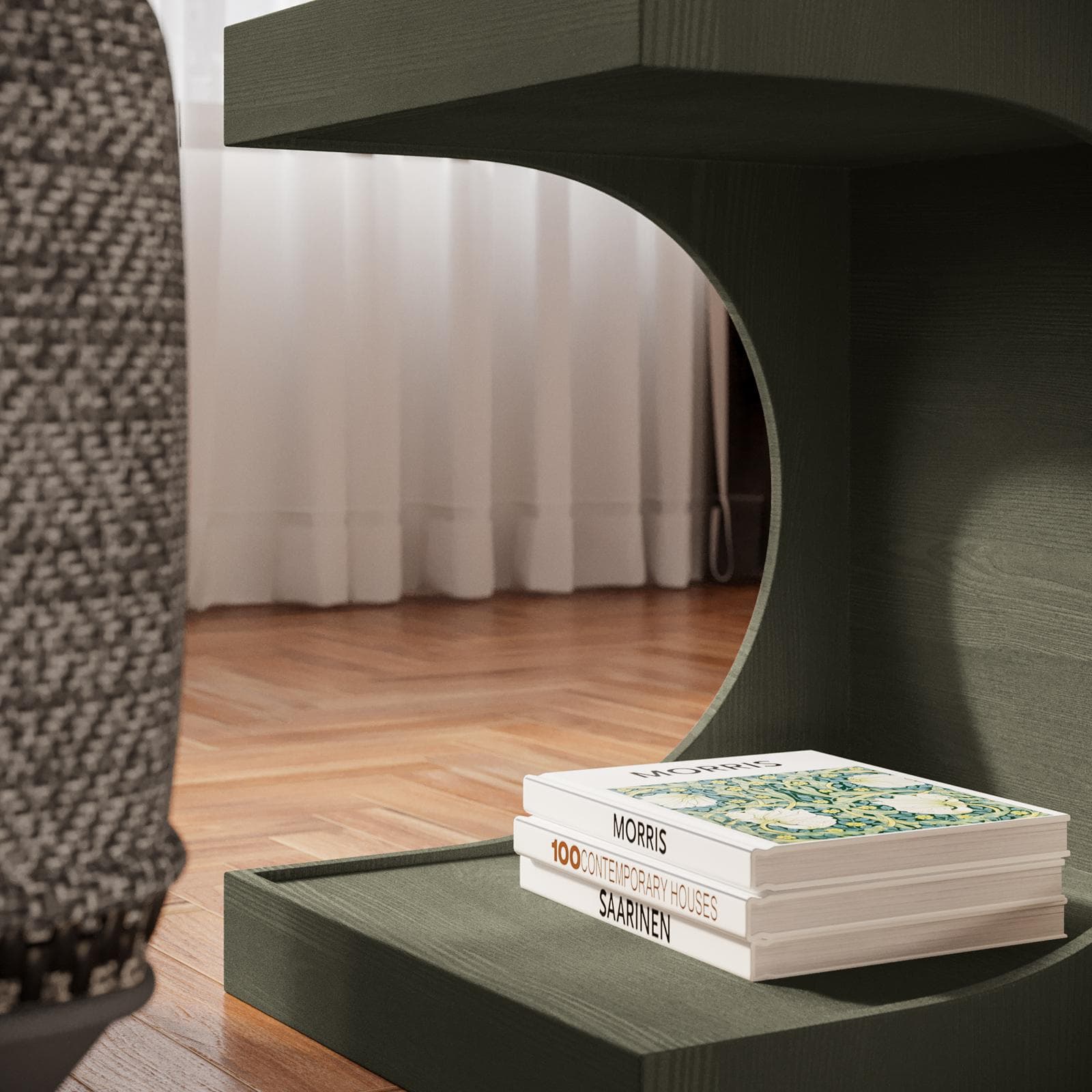 Tavolino 40x48h cm con vano verde scuro effetto legno - Halston