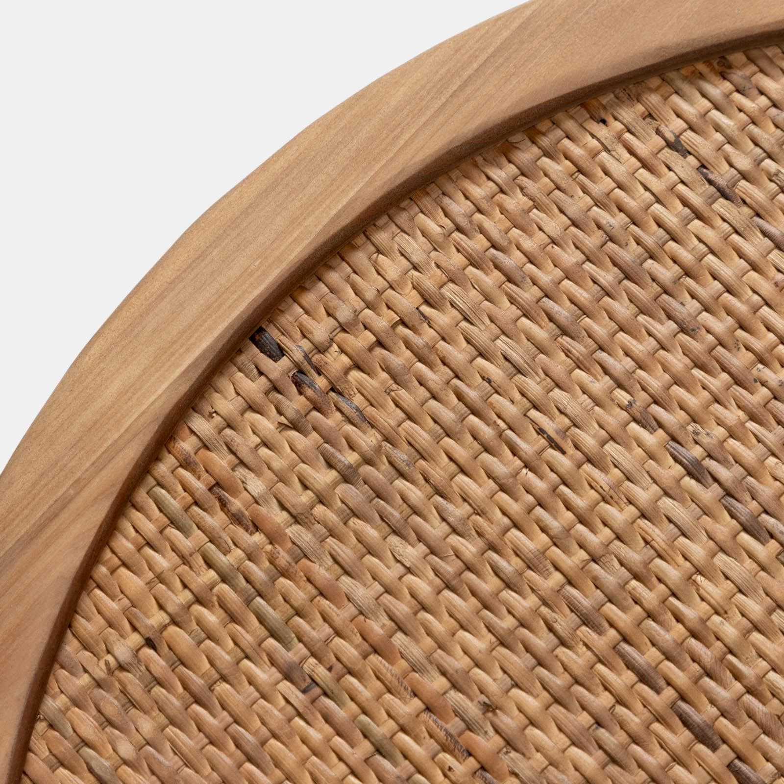Tavolino rotondo 50 cm con top in rattan e base in legno naturale cannettato - Khalid