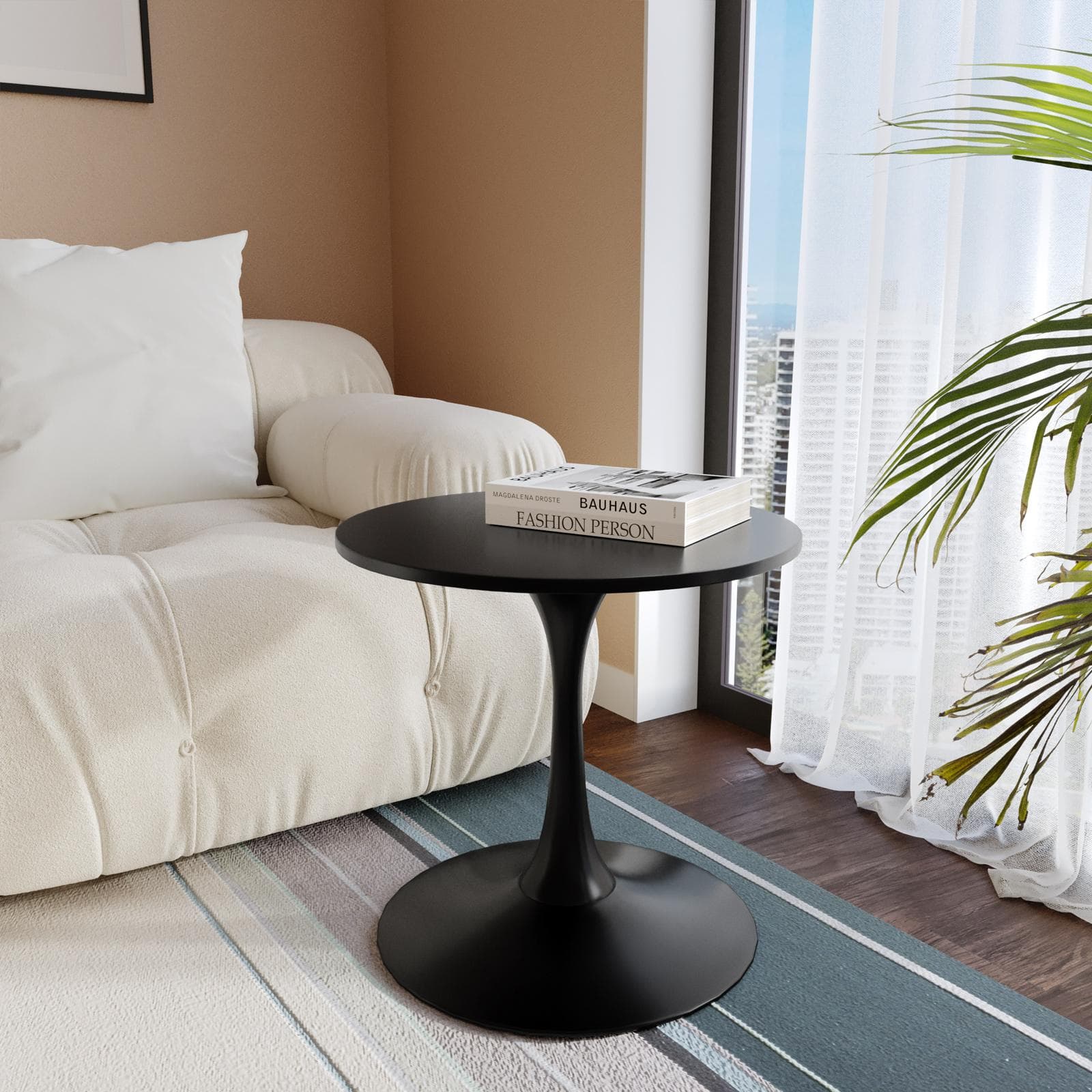 Tavolino 50x47h cm con base in metallo nero - Tulipano