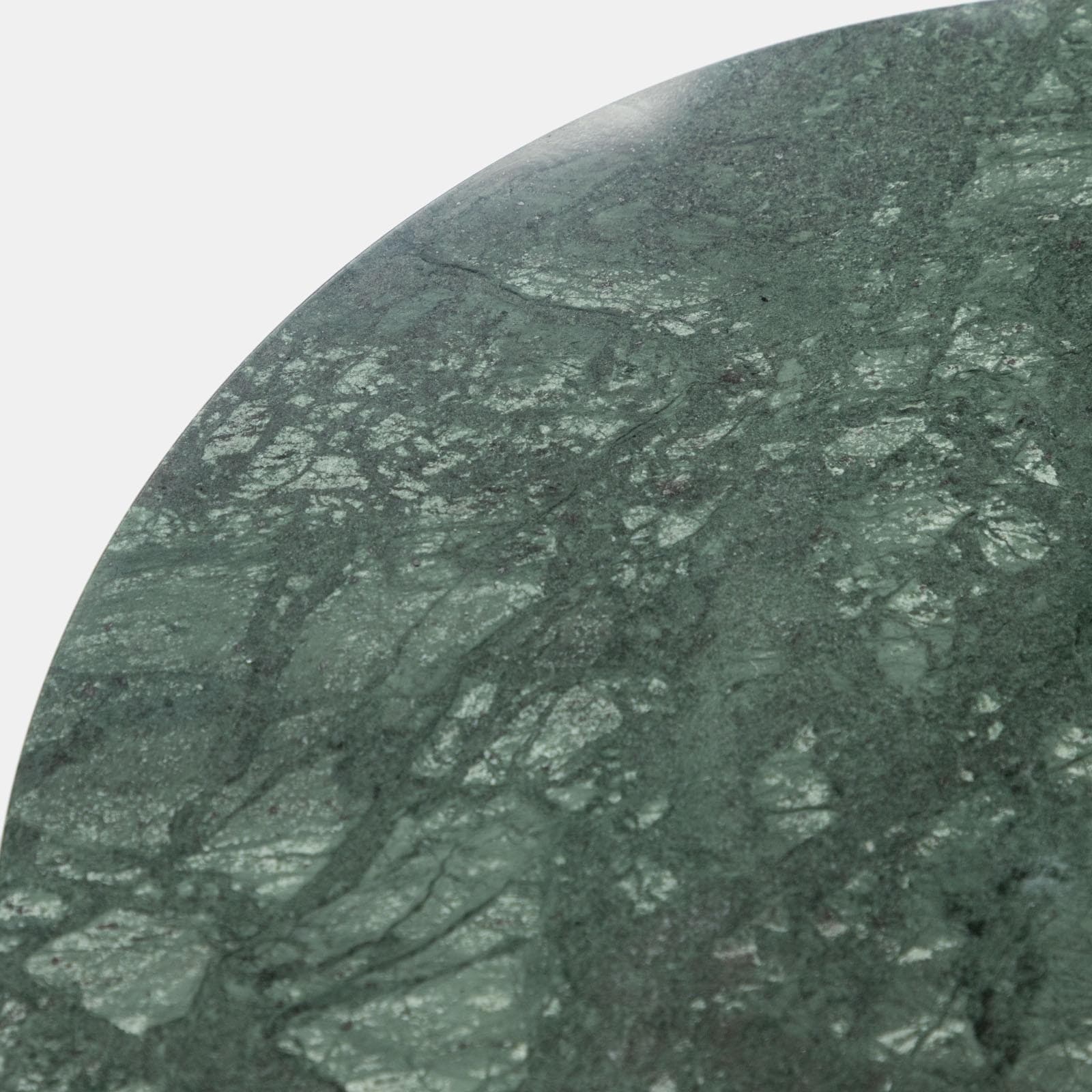 Tavolino rotondo 60 cm con top in marmo verde e base in legno naturale cannettato - Khalid