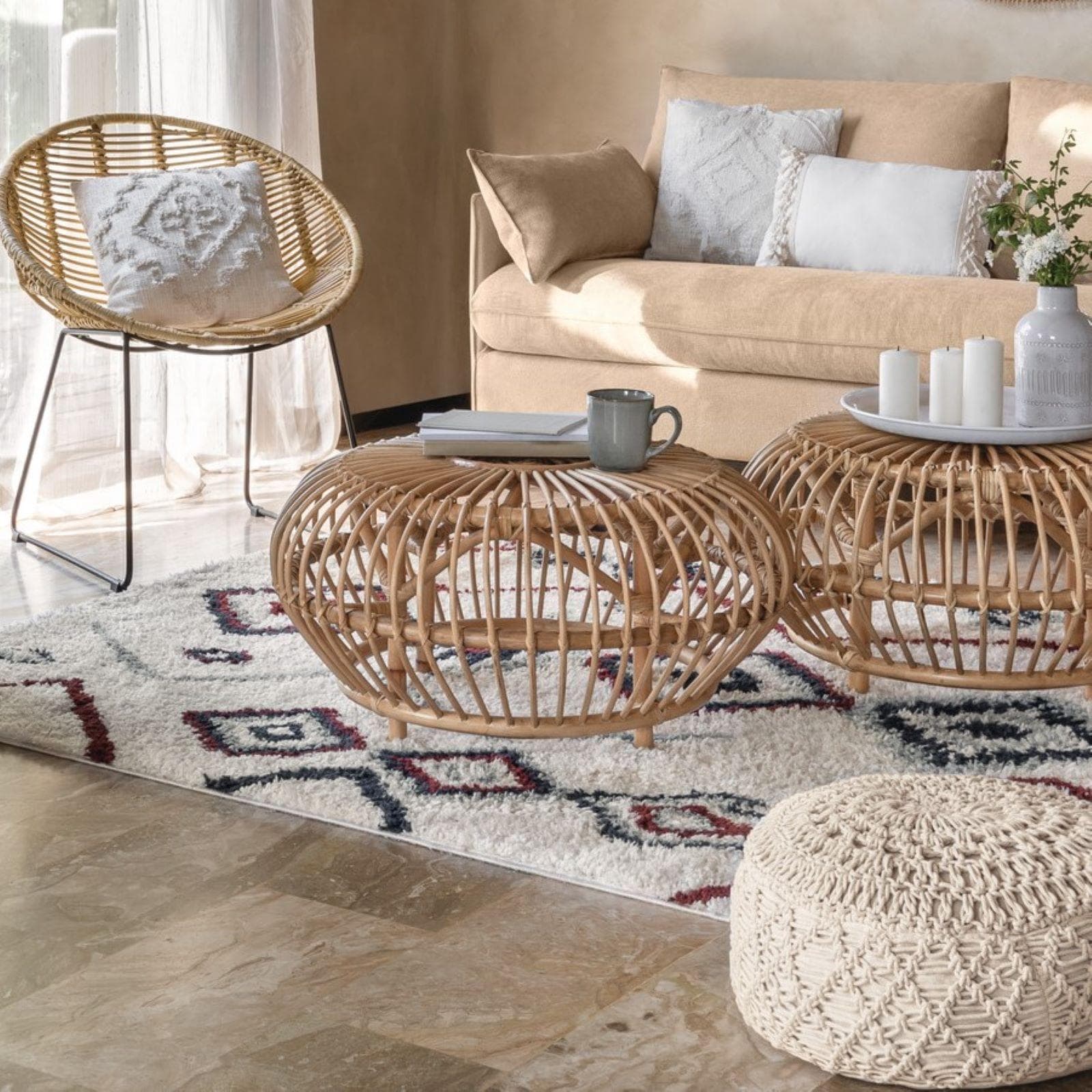 Tavolino rotondo 74 cm in legno rattan - Reca