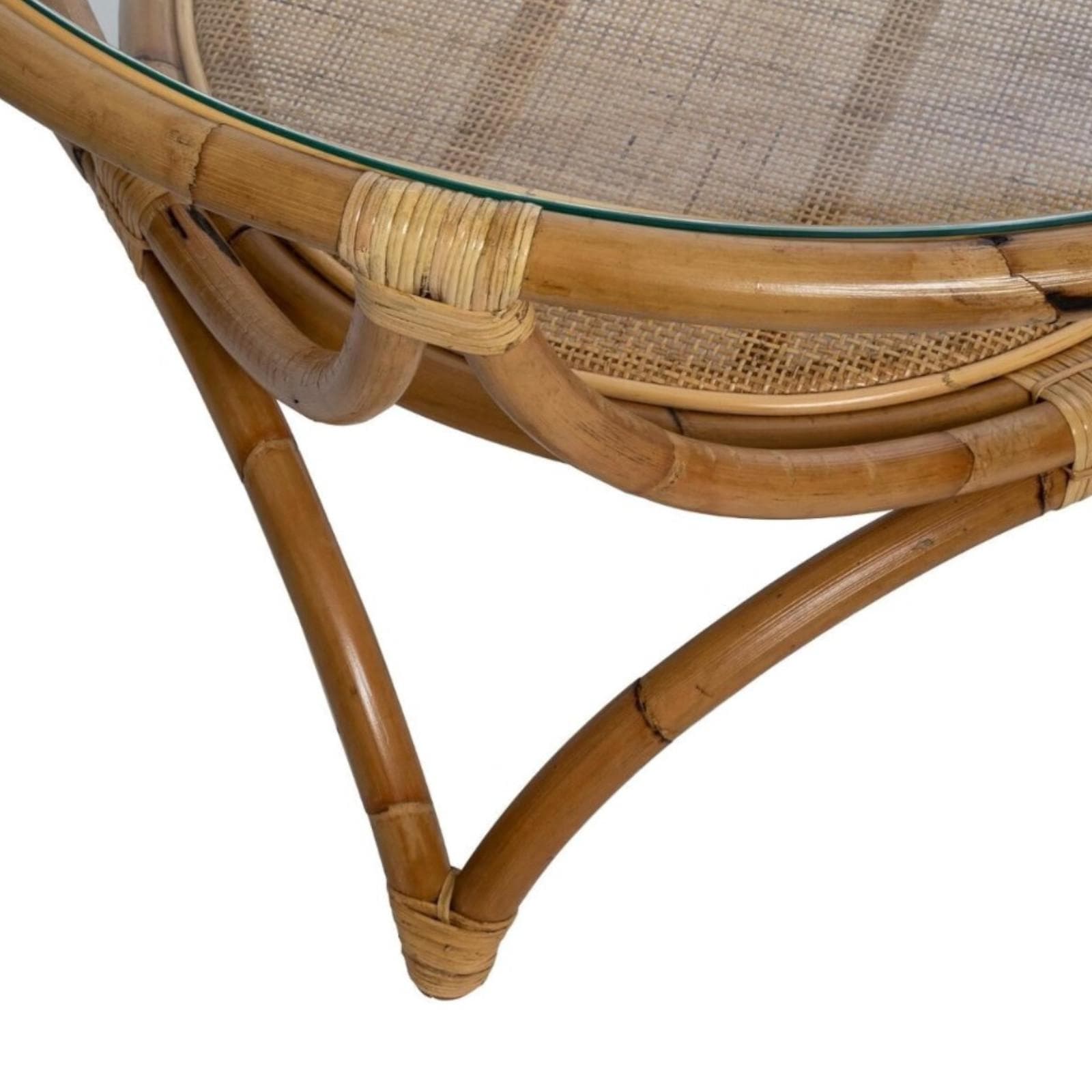 Tavolino rotondo 91 cm in legno rattan e piano in vetro temperato - Zena