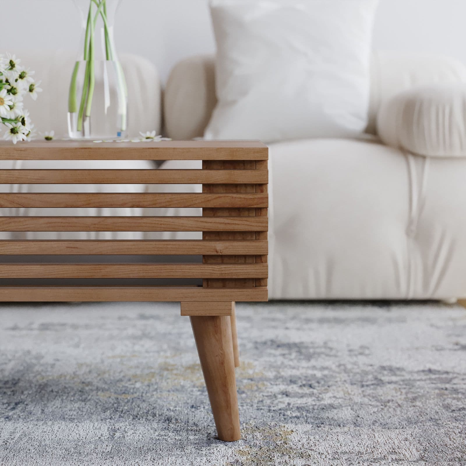 Tavolino basso 118x40h cm in legno di acacia cannettato - Karan