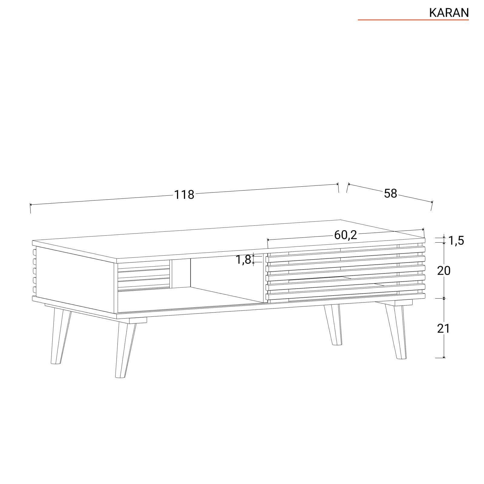 Tavolino basso 118x40h cm in legno di acacia cannettato - Karan