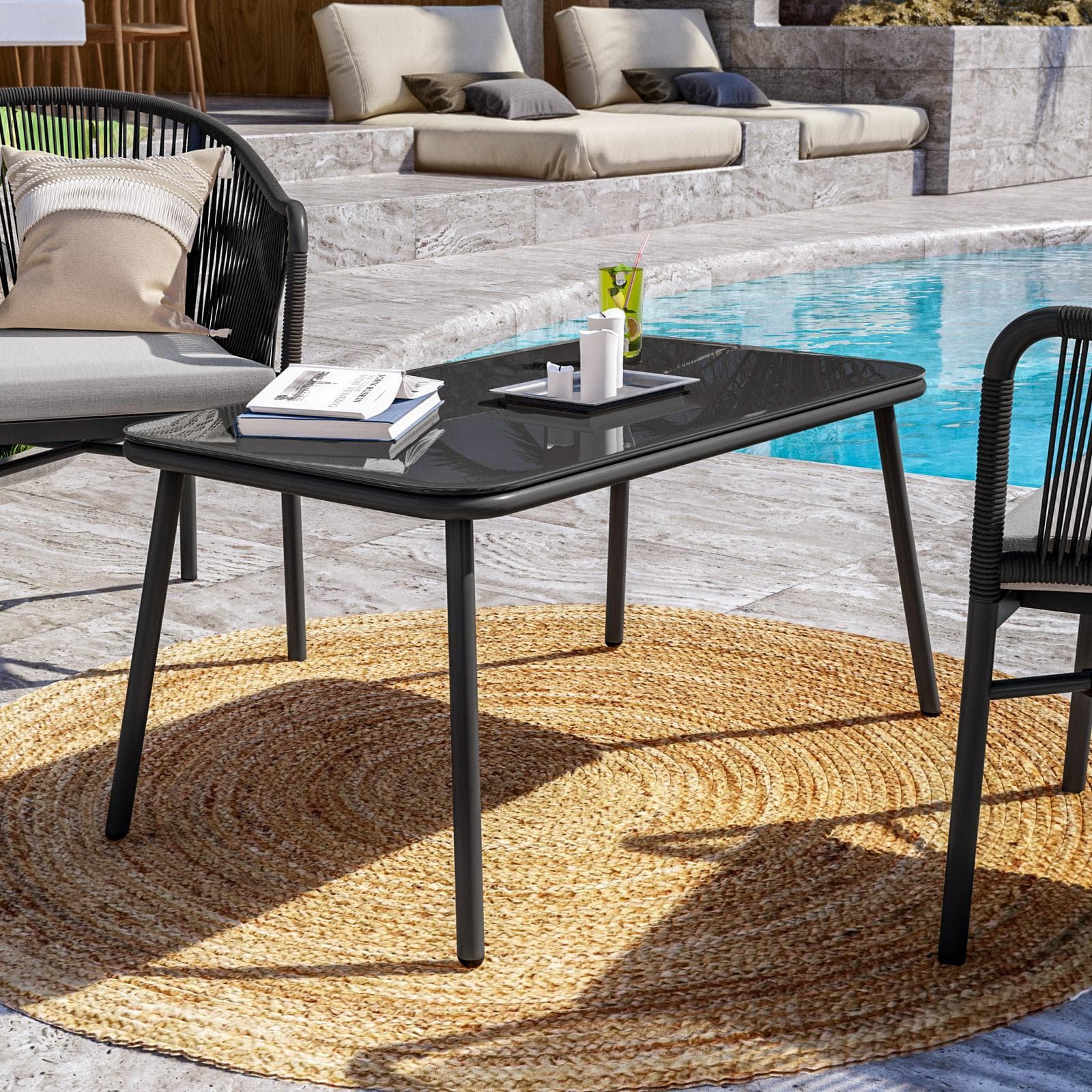 Tavolino in alluminio antracite con piano in vetro temperato 90x50 cm - Zelegant