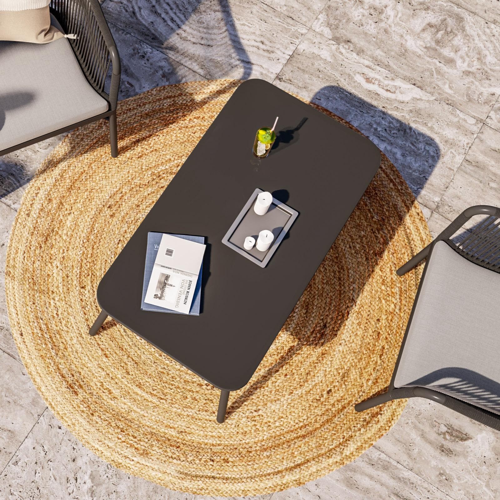 Tavolino in alluminio antracite con piano in vetro temperato 90x50 cm - Zelegant