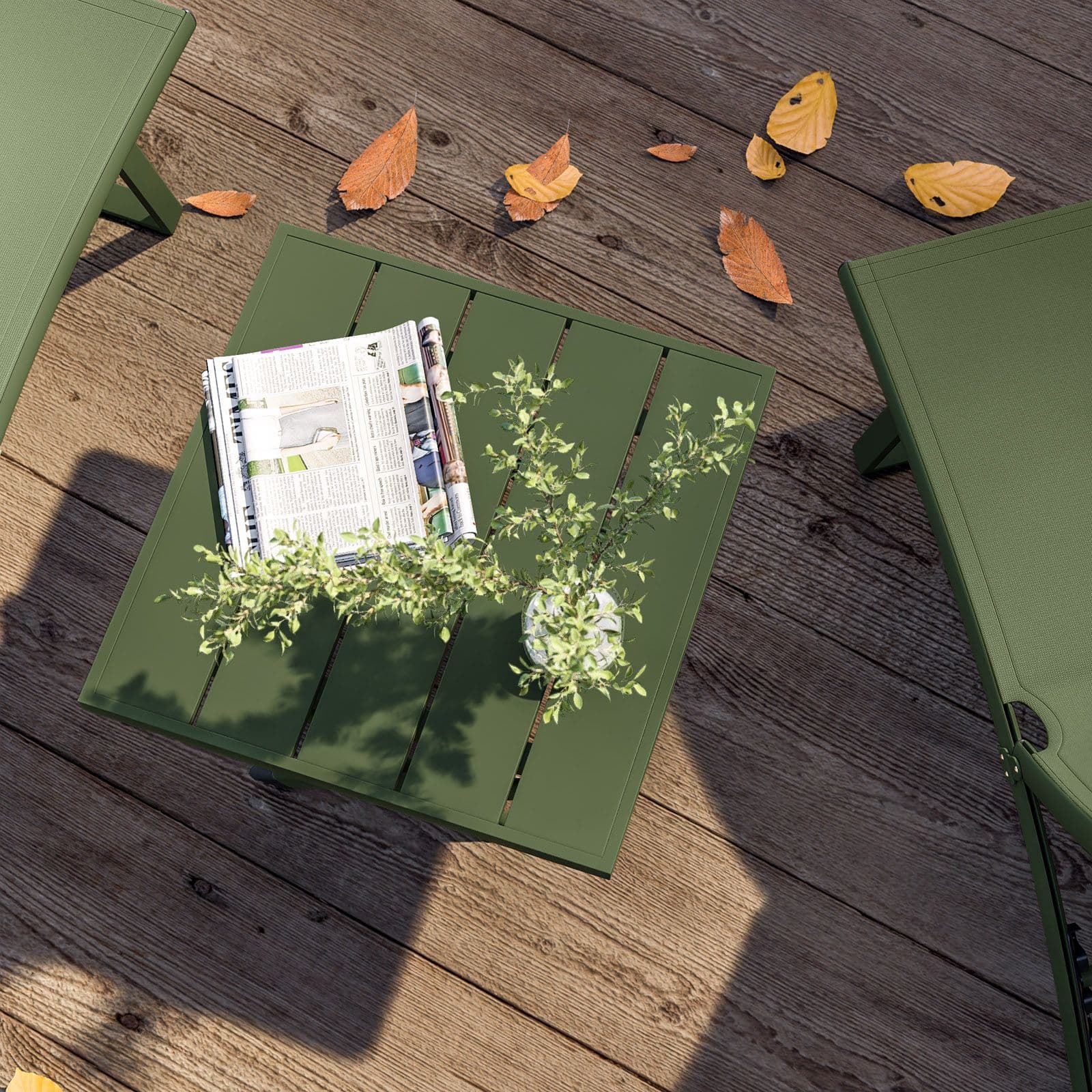 Tavolino da caffè con piano a doghe 44x43 cm in alluminio verde foresta - Jonit