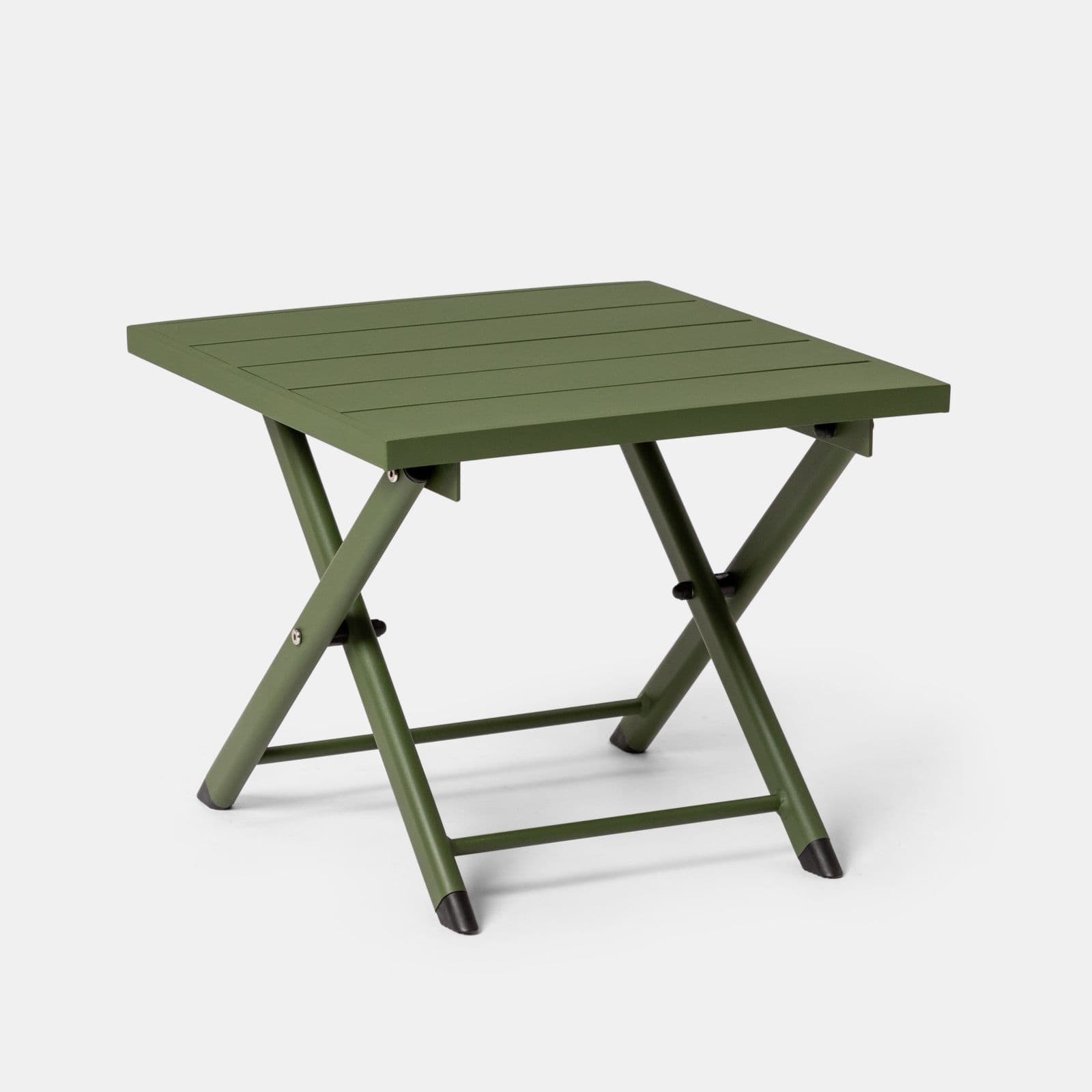 Tavolino da caffè con piano a doghe 44x43 cm in alluminio verde foresta - Jonit