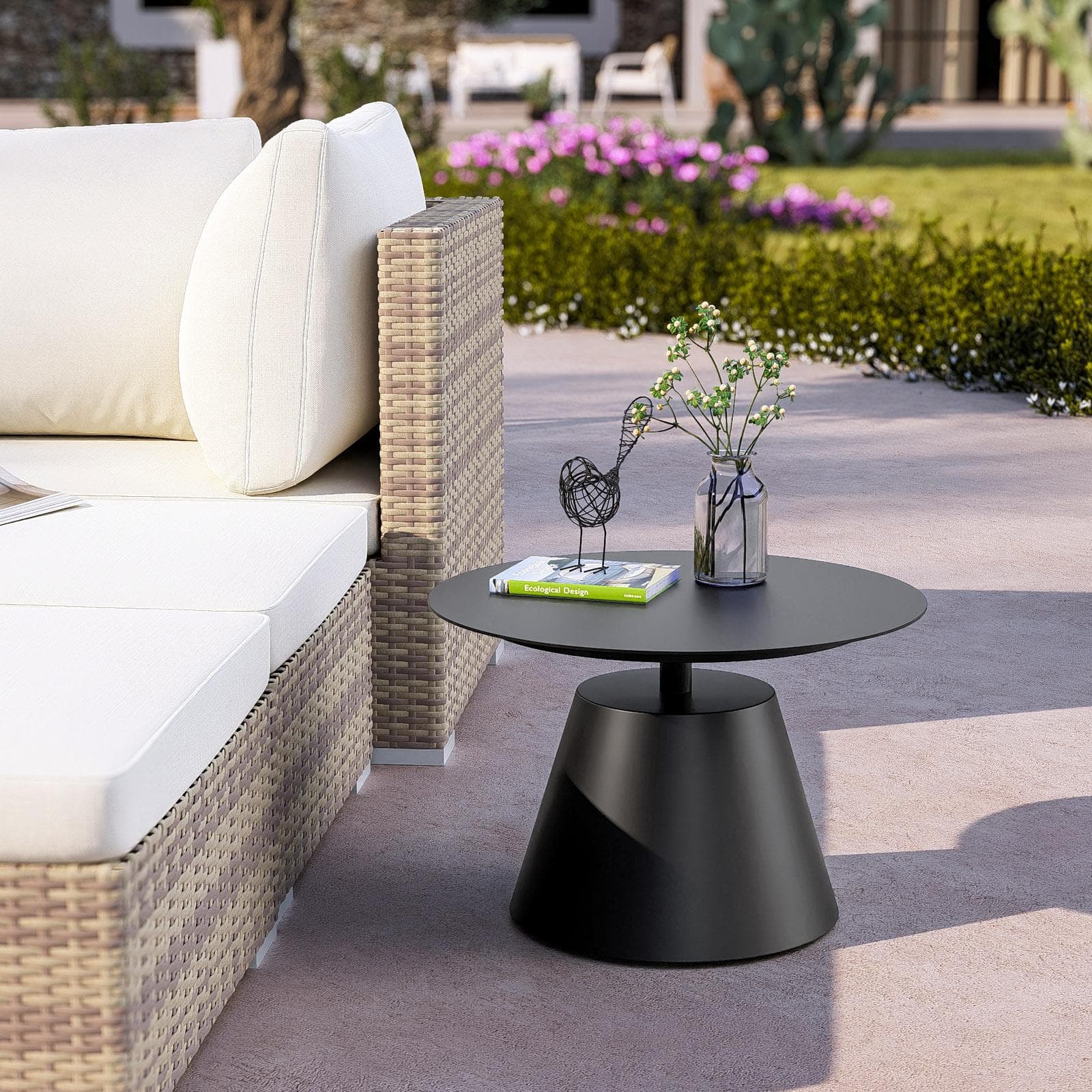 Tavolino da esterno rotondo 50 cm in alluminio antracite opaco - Dagre