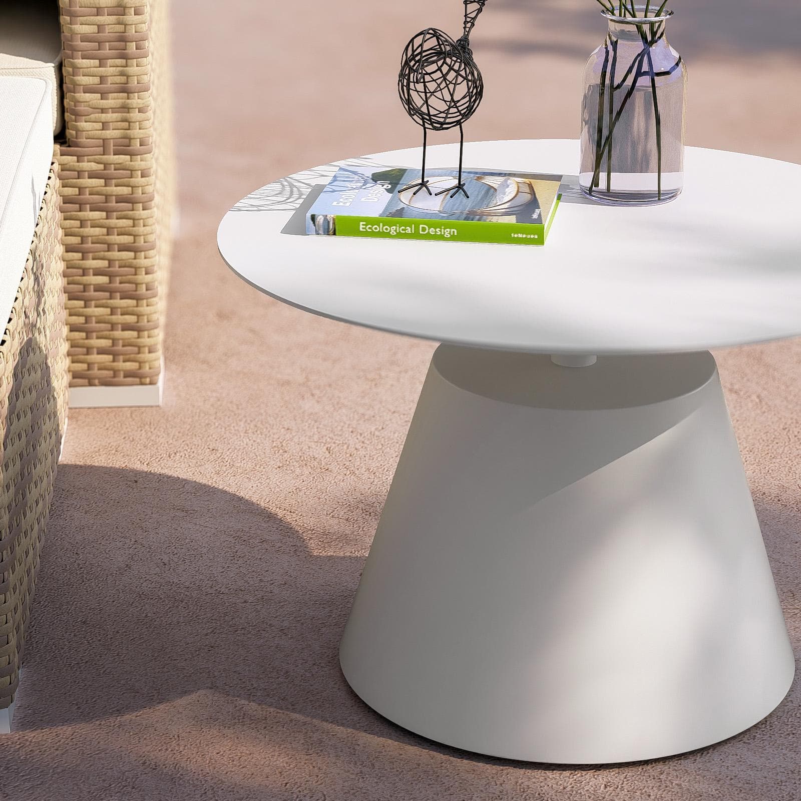 Tavolino da esterno rotondo 50 cm in alluminio bianco opaco - Dagre