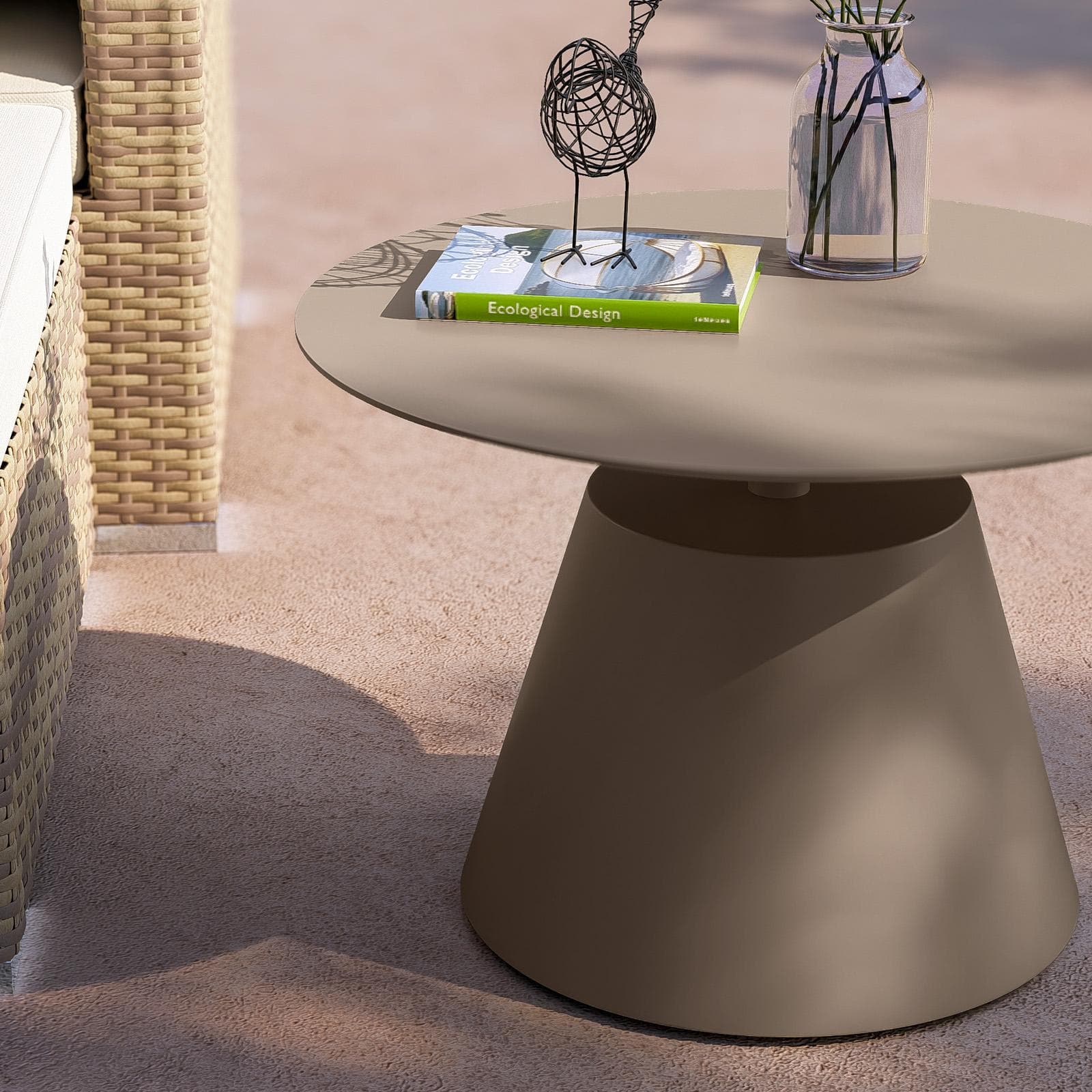 Tavolino da esterno rotondo 50 cm in alluminio tortora opaco - Dagre