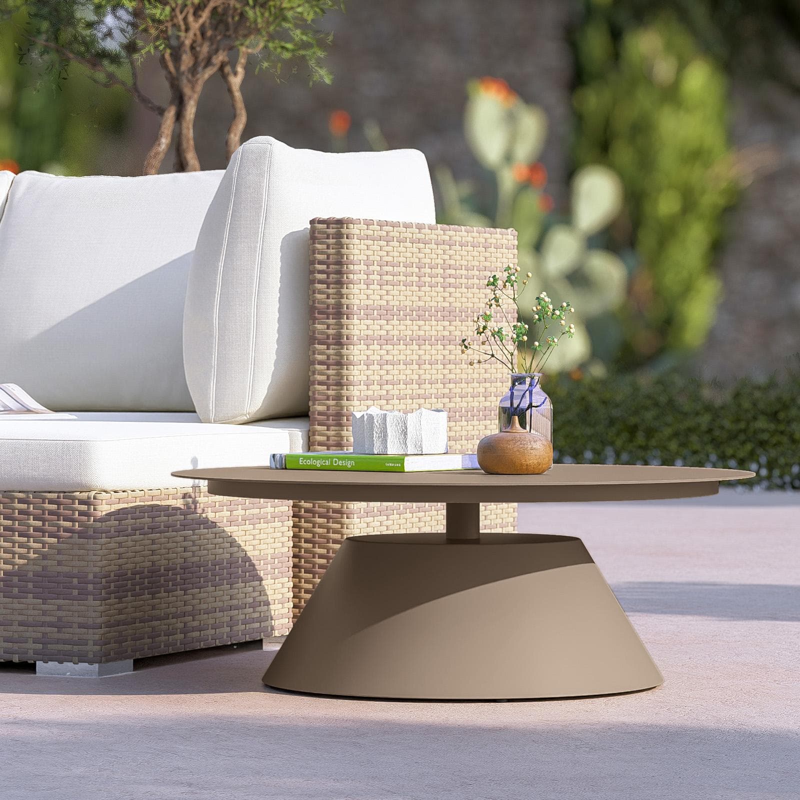 Tavolino da esterno rotondo 80 cm in alluminio tortora opaco - Dagre