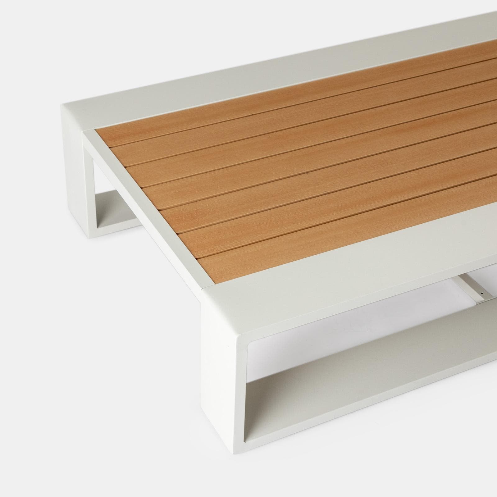 Tavolino da giardino 120x80 cm in alluminio bianco con top effetto legno - Parfa