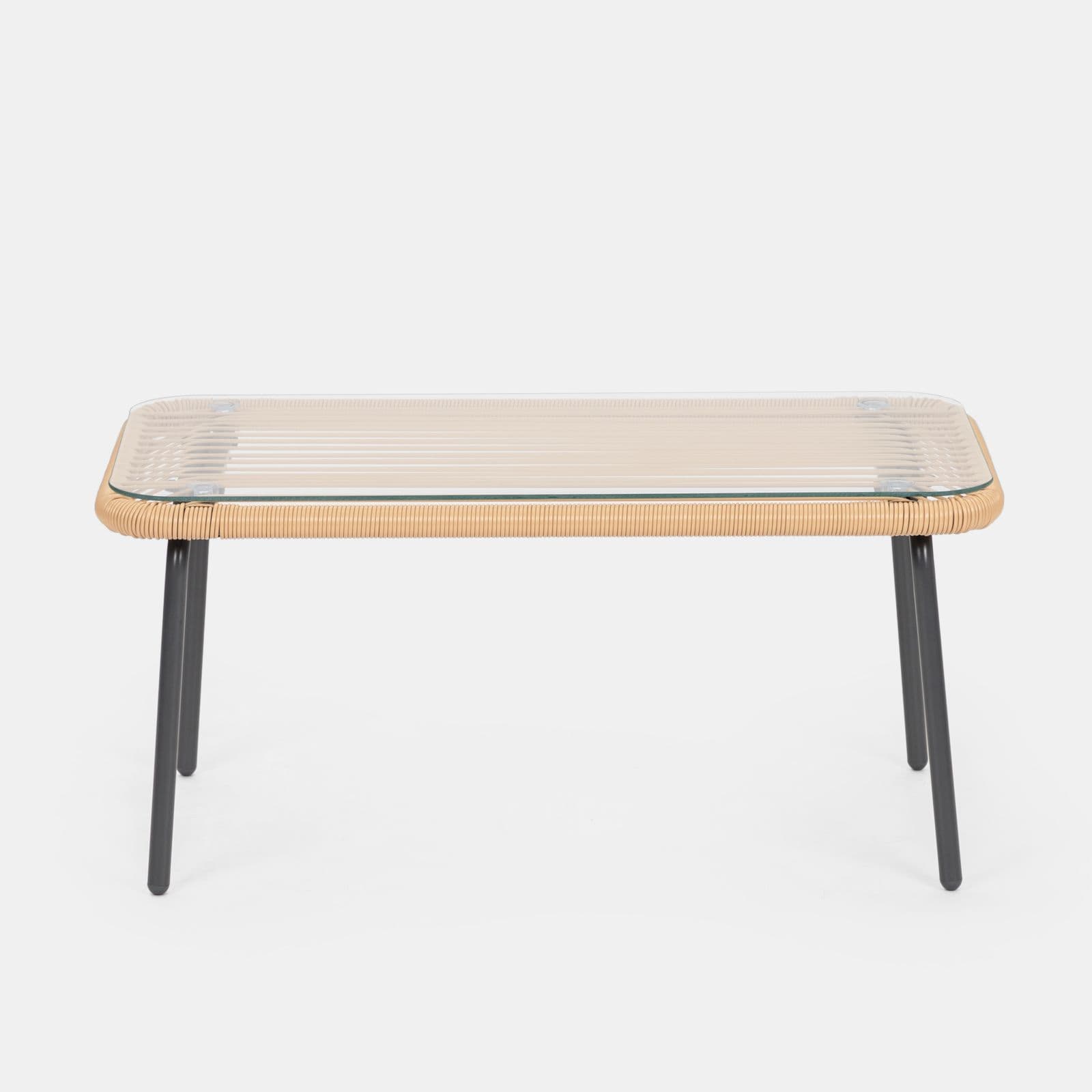 Tavolino da giardino 88x48 cm in acciaio antracite con top in vetro - Evans