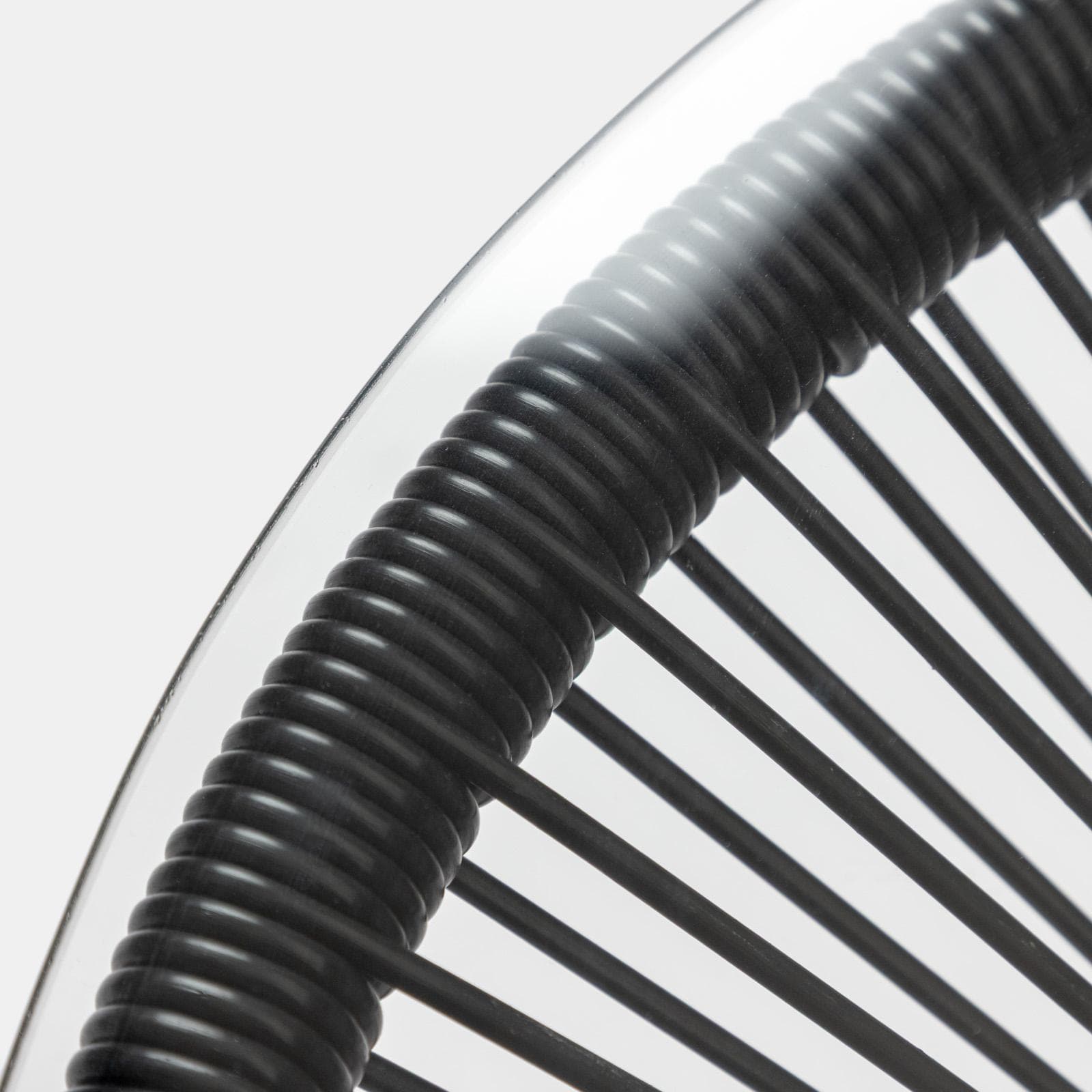 Tavolino da giardino rotondo 50 cm in metallo nero e corda nera con top in vetro - Kalimba