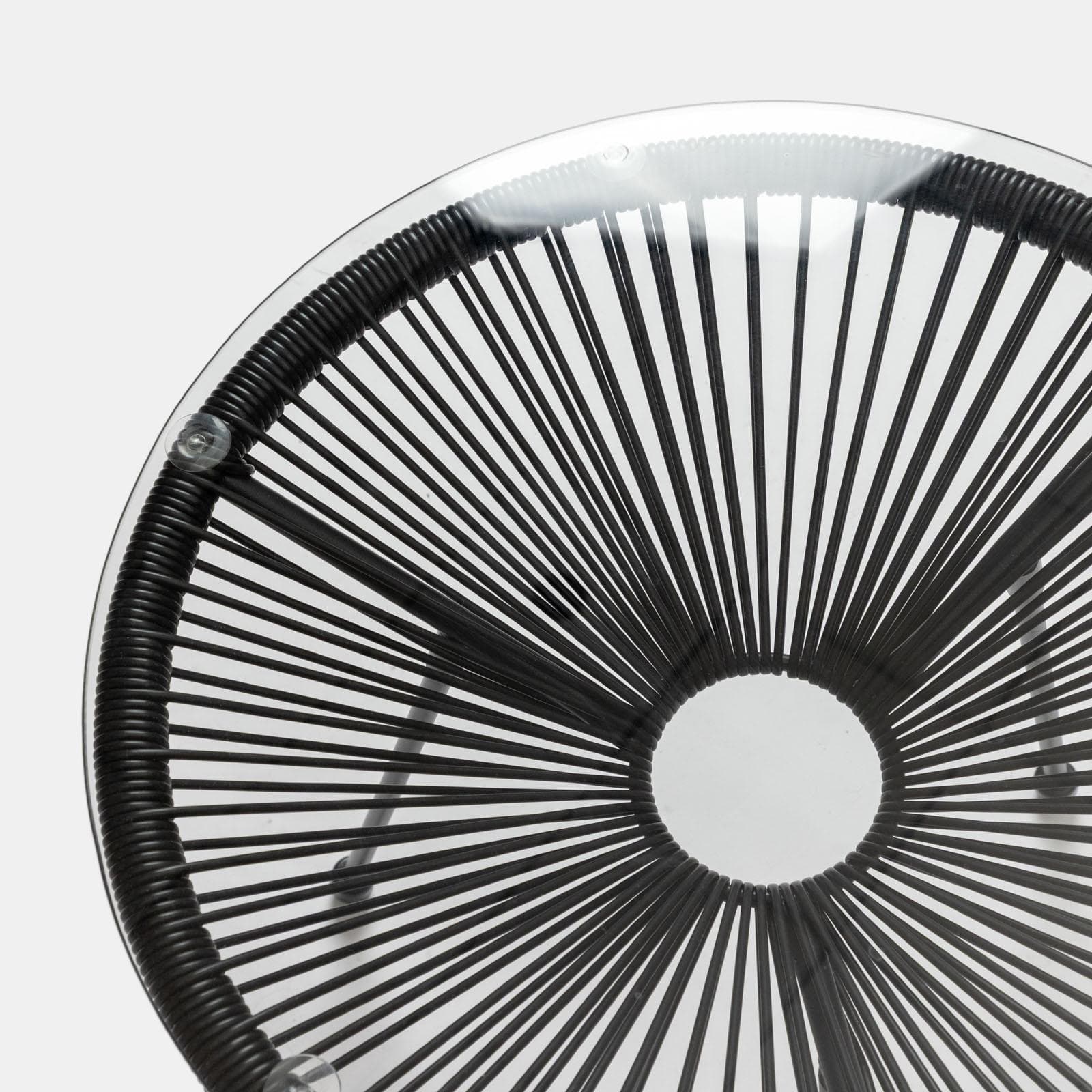 Tavolino da giardino rotondo 50 cm in metallo nero e corda nera con top in vetro - Kalimba
