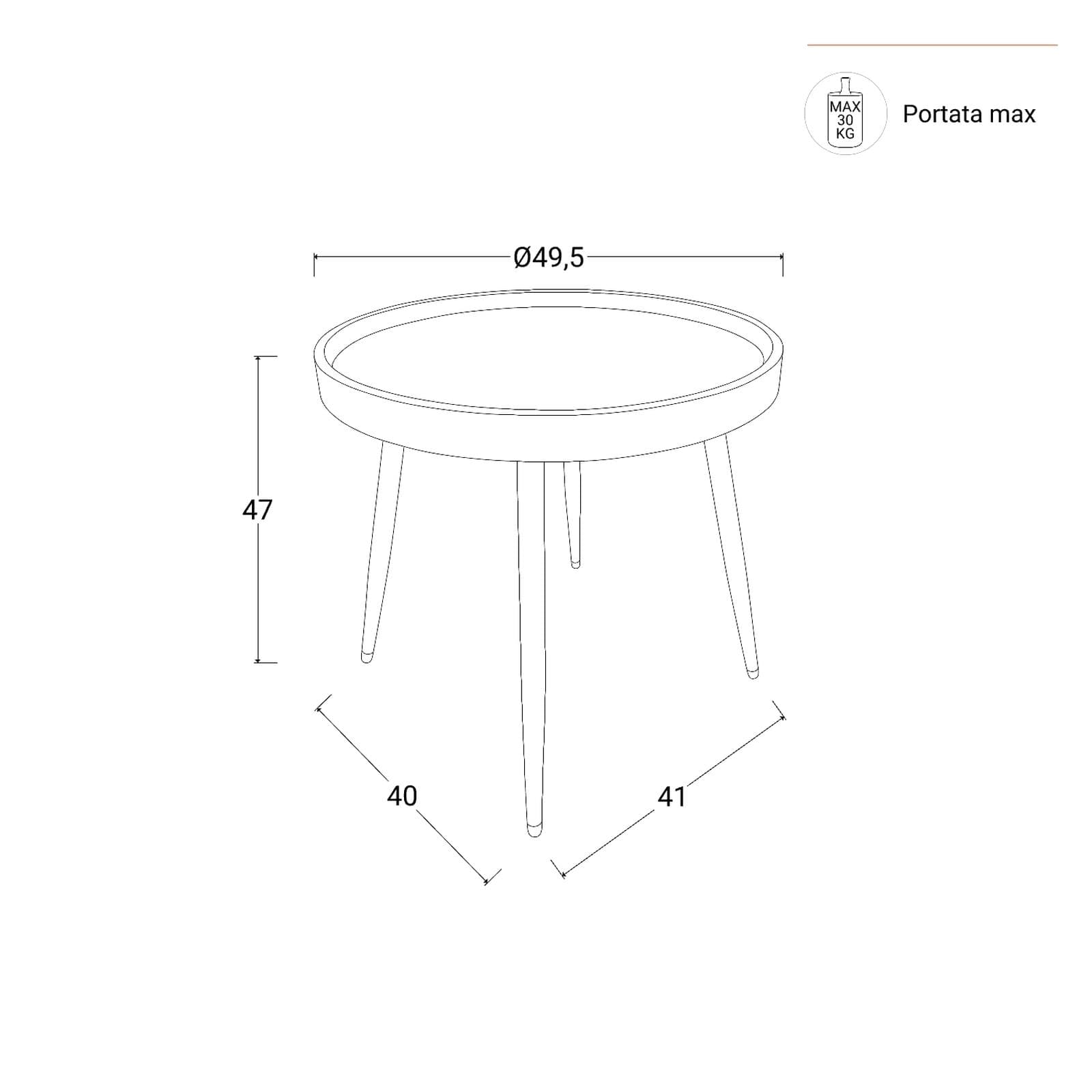 Tavolino da giardino rotondo 50 cm gambe in metallo e top in polipropilene bianco - Frisby