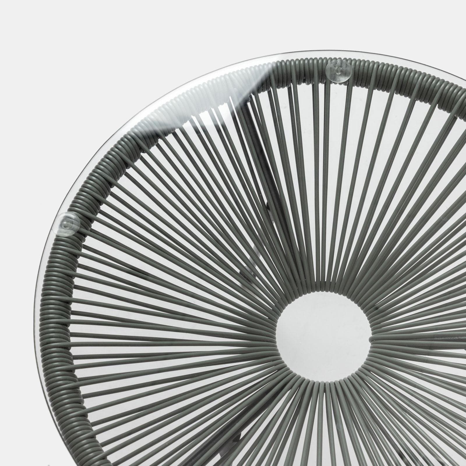 Tavolino da giardino rotondo 50 cm in metallo nero e corda grigia con top in vetro - Kalimba
