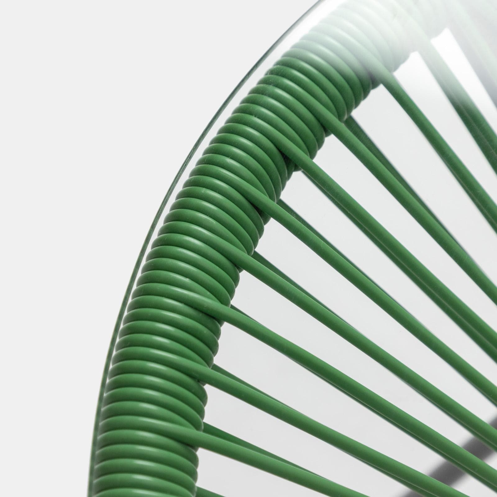 Tavolino da giardino rotondo 50 cm in metallo nero e corda verde con top in vetro - Kalimba